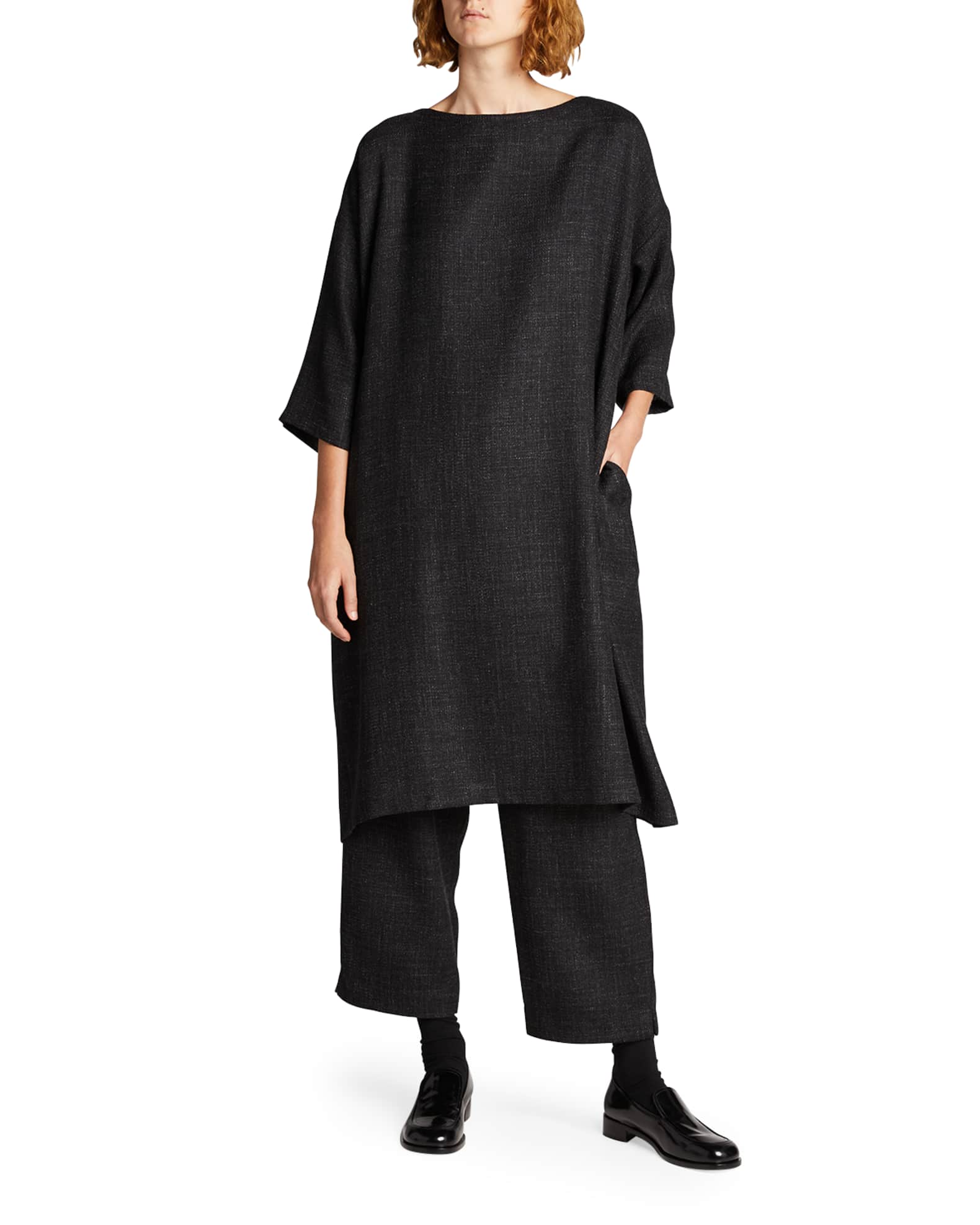 Eskandar 3/4Sleeve Wide ALine ScoopNeck Dress Lined (3/4 Length