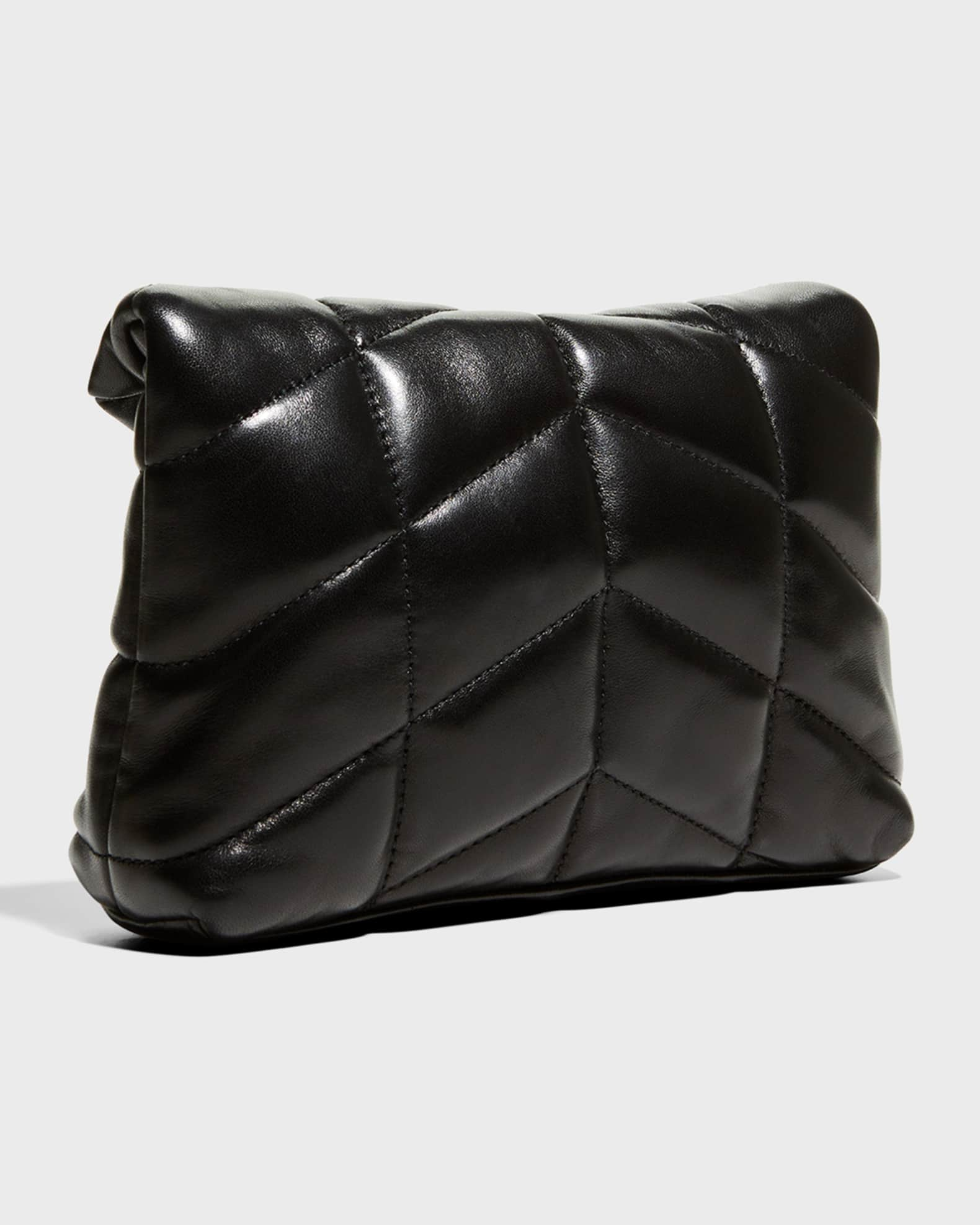 Black Soft Puffer Clutch Oversized Handbag Chic Quilted 