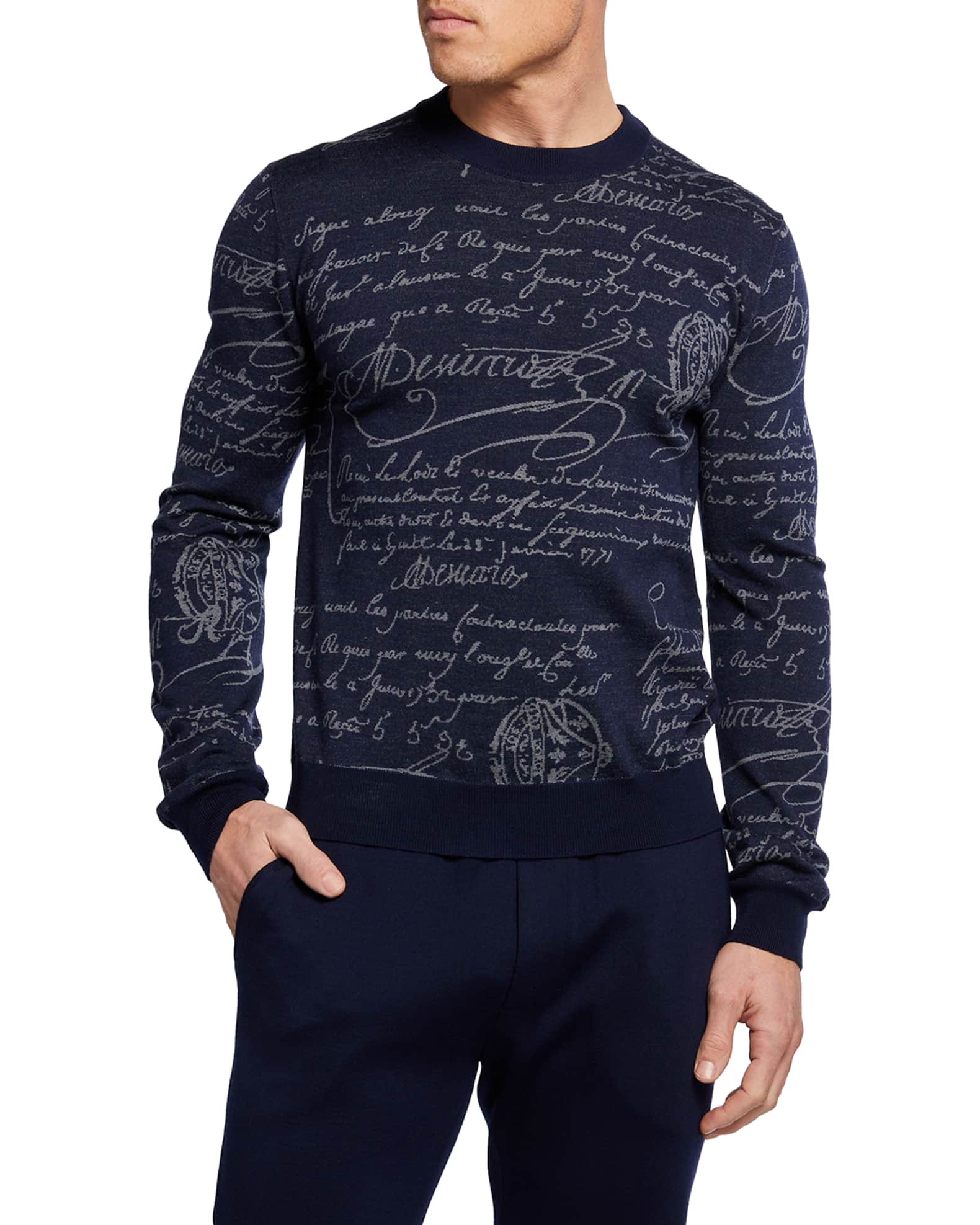 Berluti Men's Scritto Crewneck Sweater | Neiman Marcus