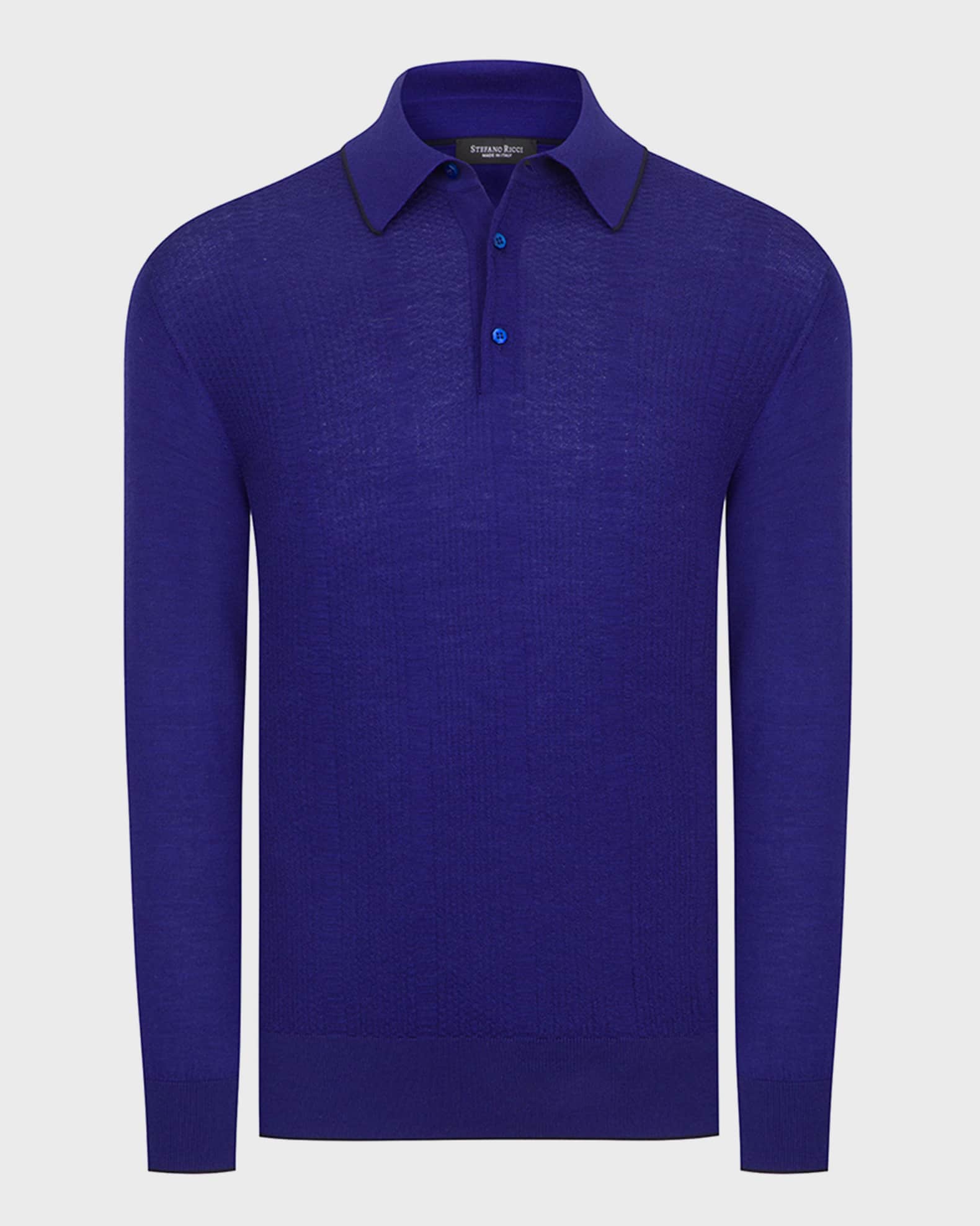 Men's Solid Cashmere-Silk Polo Sweater 0