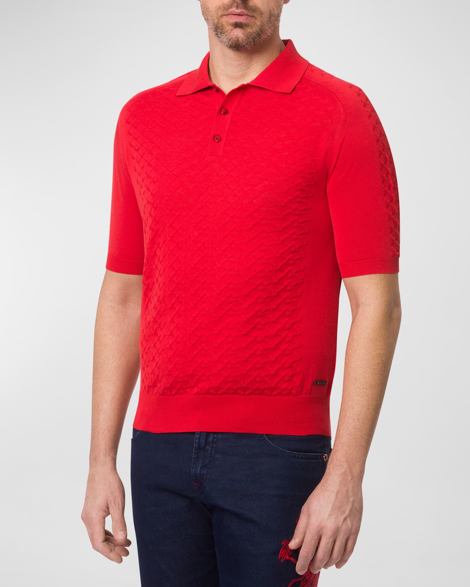 Men's Patterned Short-Sleeve Polo Sweater 0