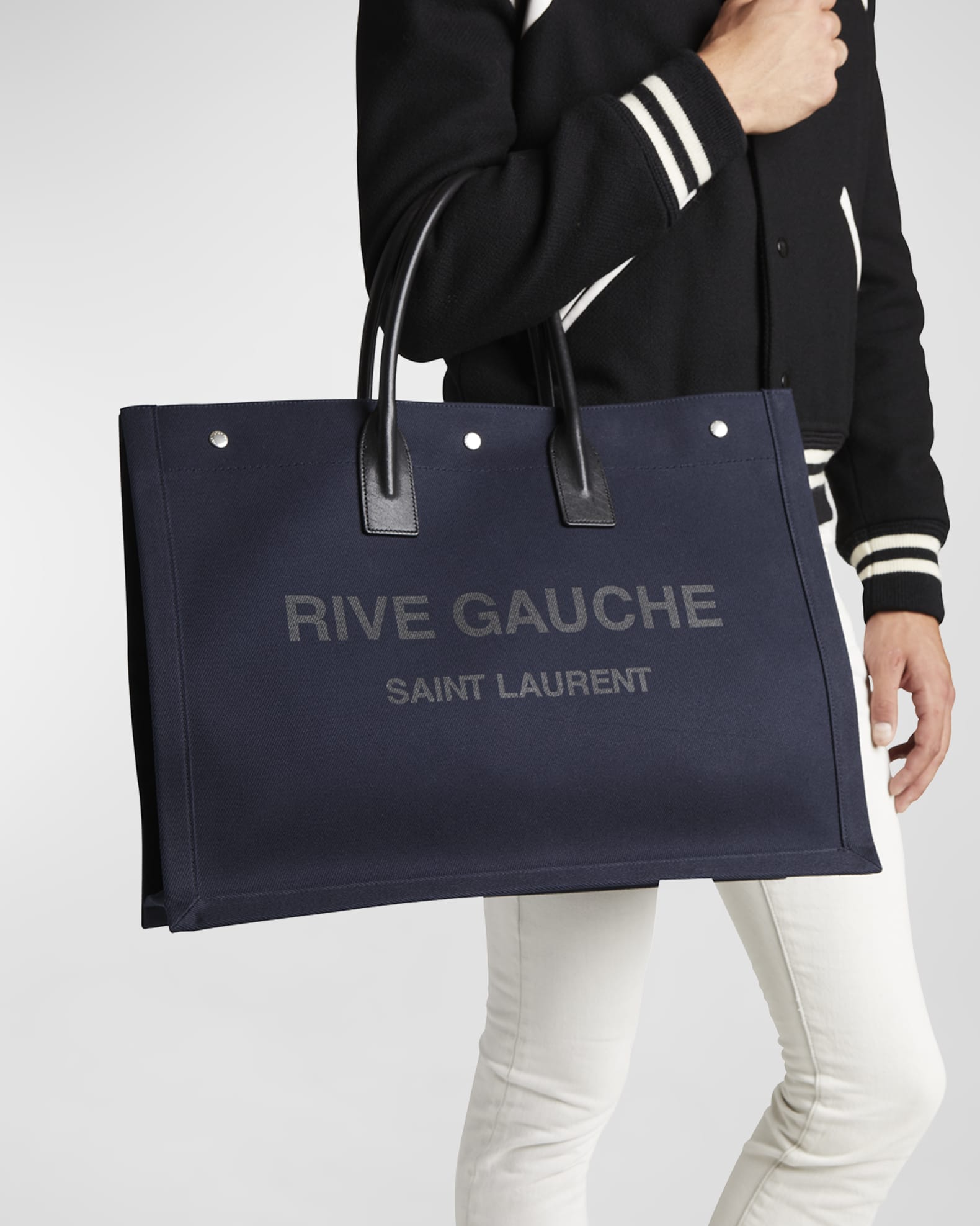 Saint Laurent Men's Noe Rive Gauche Canvas Tote Bag | Neiman Marcus
