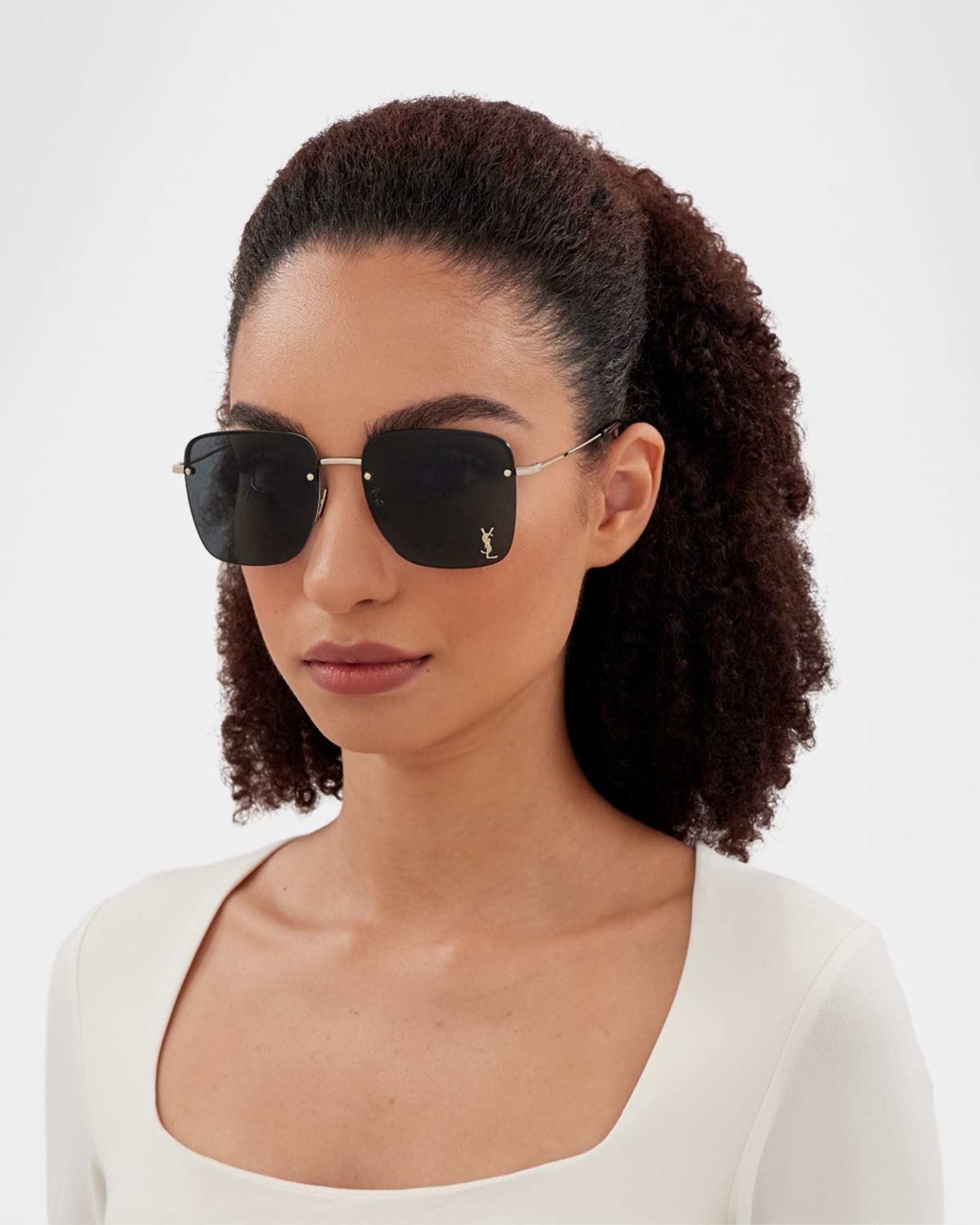 人気が高い  Metal Square Rimless YSL Laurent Saint Sunglasses Neiman | ブランデー
