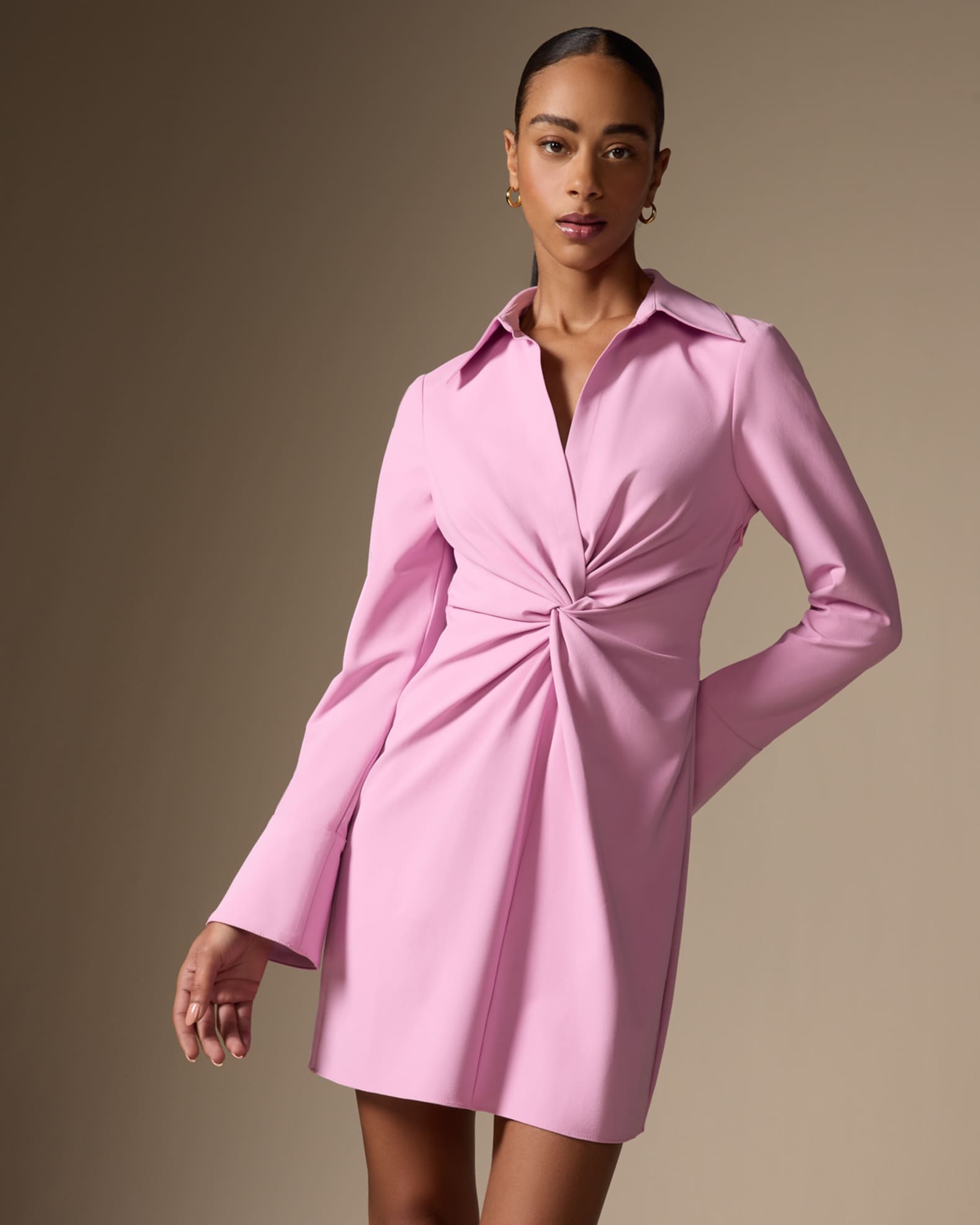 Cinq a Sept Mckenna Twist-Front Collared Dress | Neiman Marcus