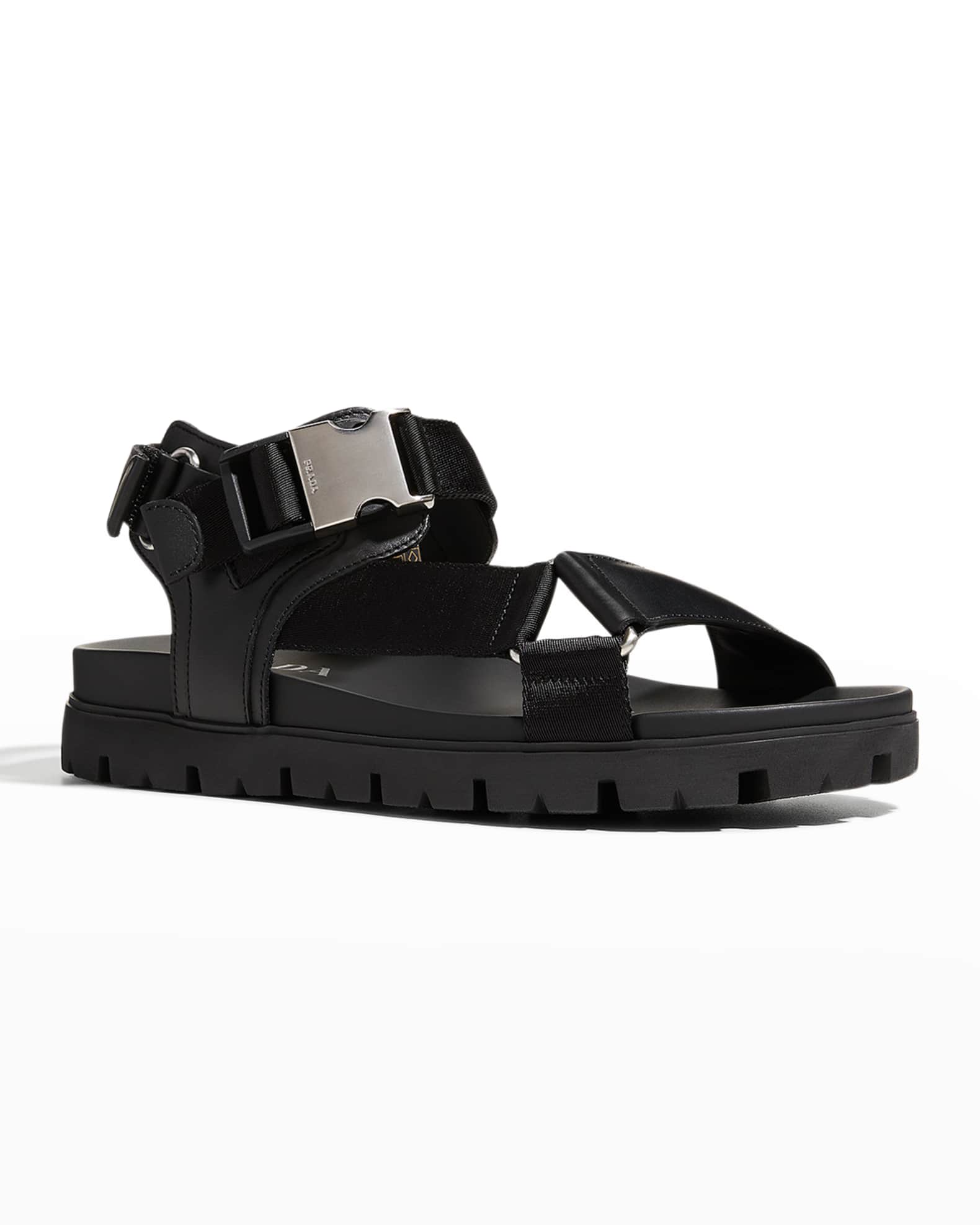 Prada Men's Sporty Leather & Nylon Tape Strap Sandals Neiman Marcus