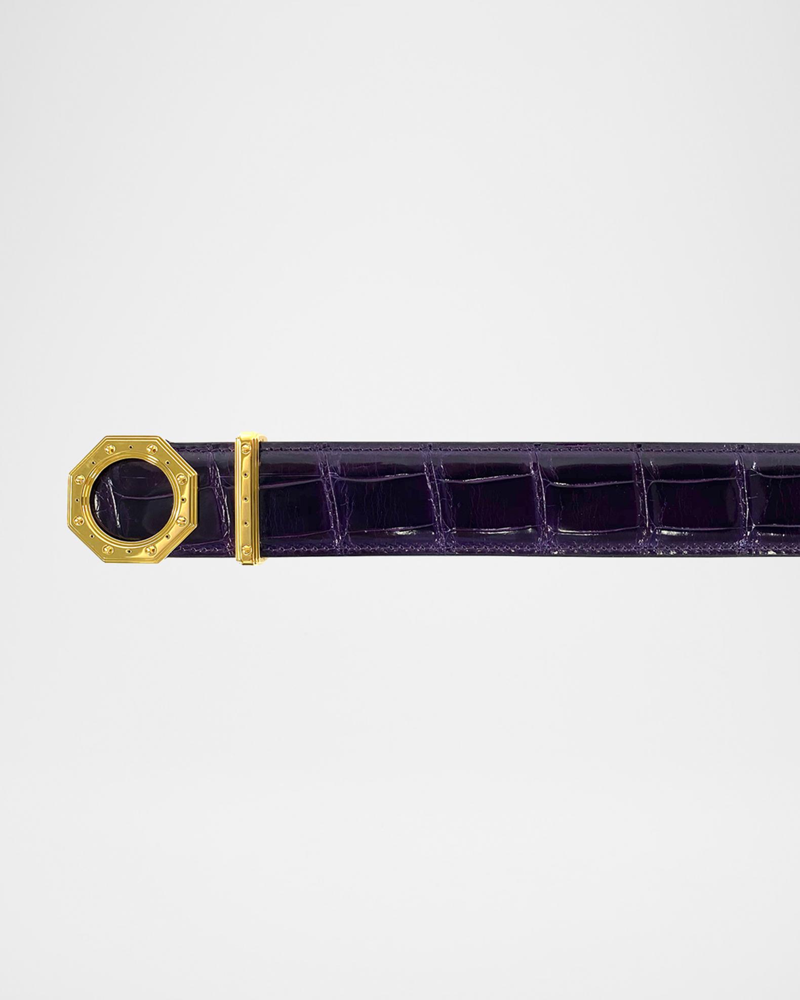WCM Neiman Marcus Genuine Crocodile Leather Slim Belt SZ.L Purple Quiet Luxury Buy Online Purple Genuine Crocodile Belt Holt - Sherrill  main image 4