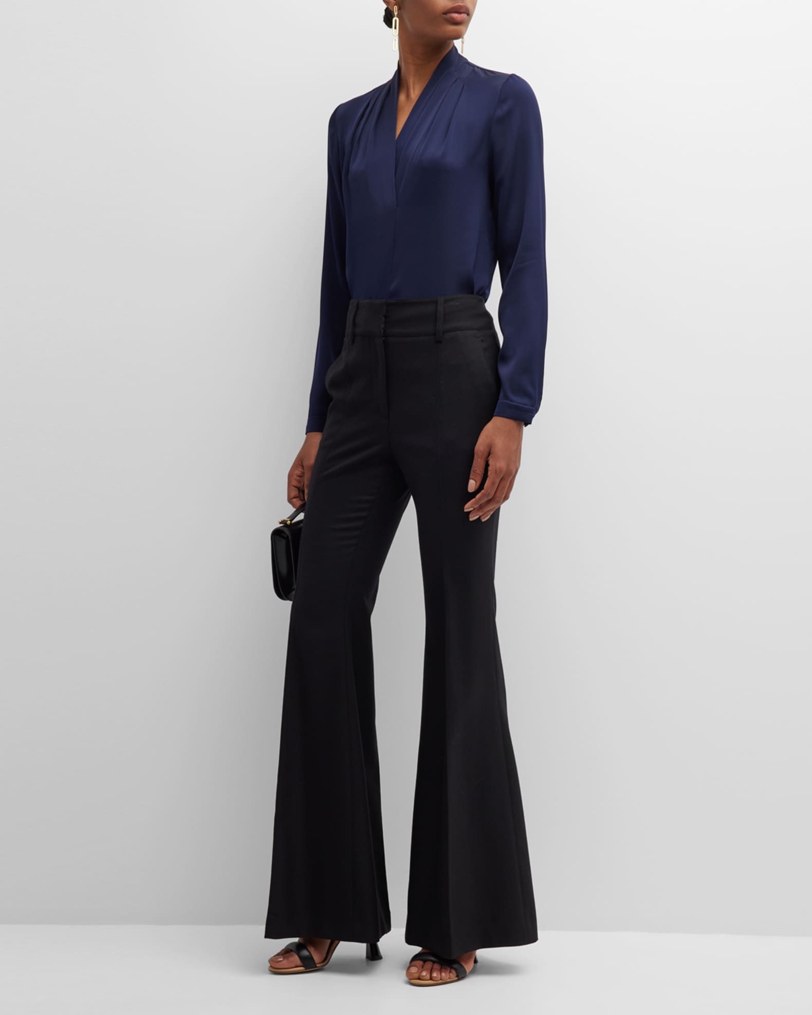 Nellie Pleated V-Neck Long-Sleeve Blouse 1