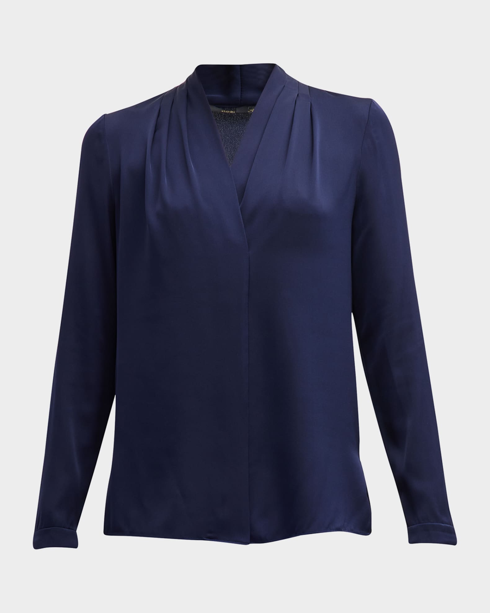 Nellie Pleated V-Neck Long-Sleeve Blouse 0