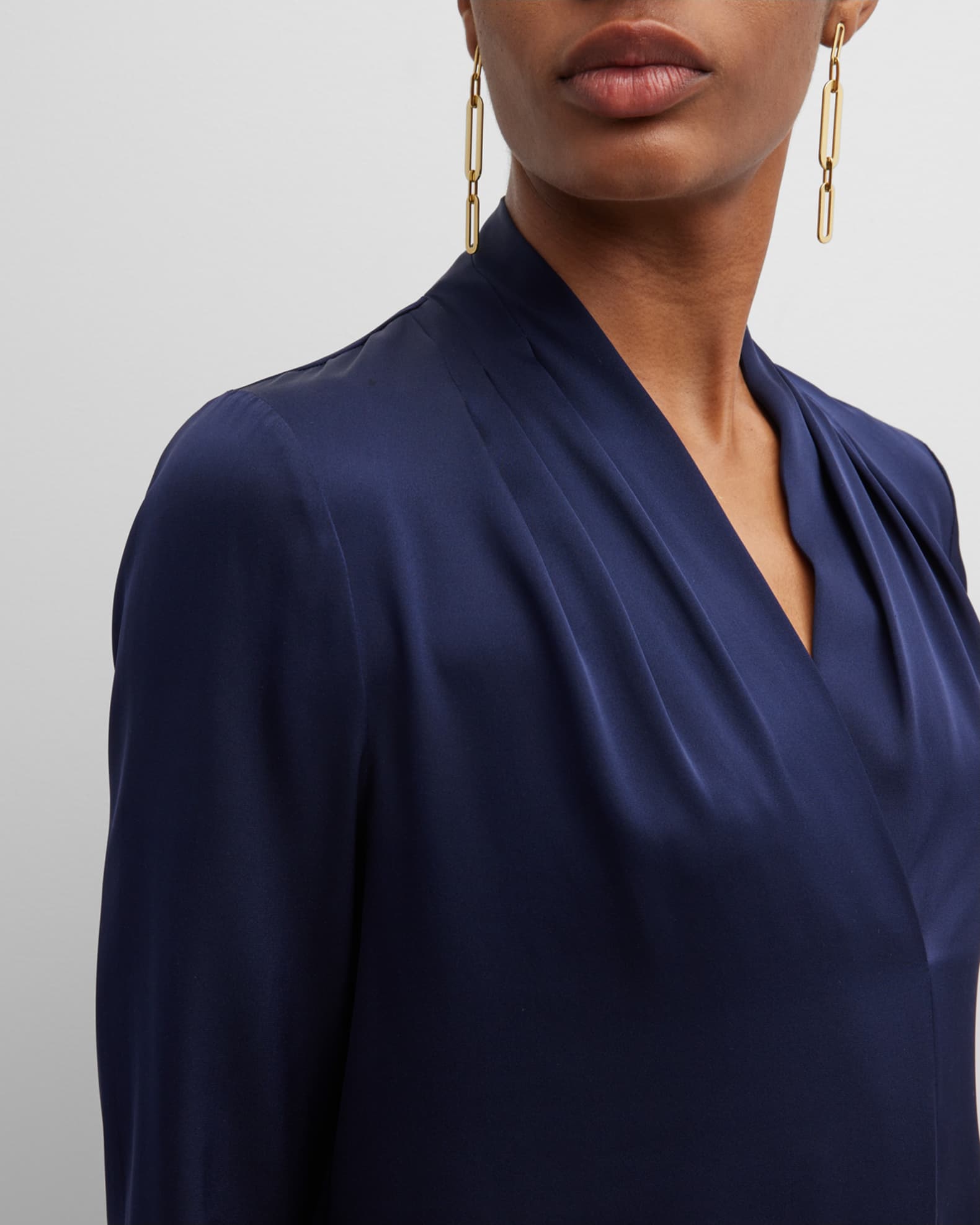 KOBI HALPERIN Womens Blue Pleated Semi-sheer Printed Long Sleeve Wear To Work Button Up Top main image 1