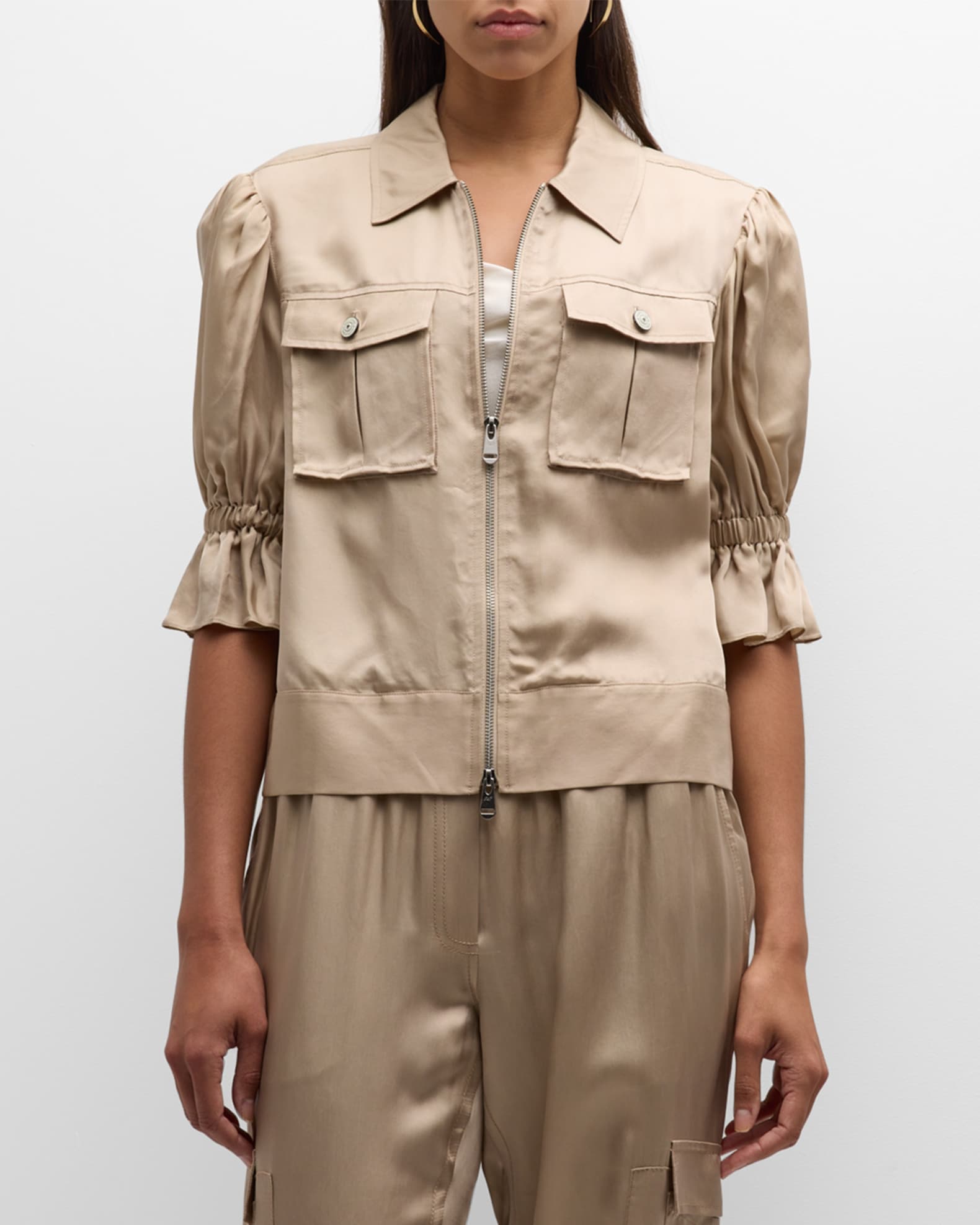 Cinq a Sept Holly Short-Sleeve Sateen Jacket | Neiman Marcus