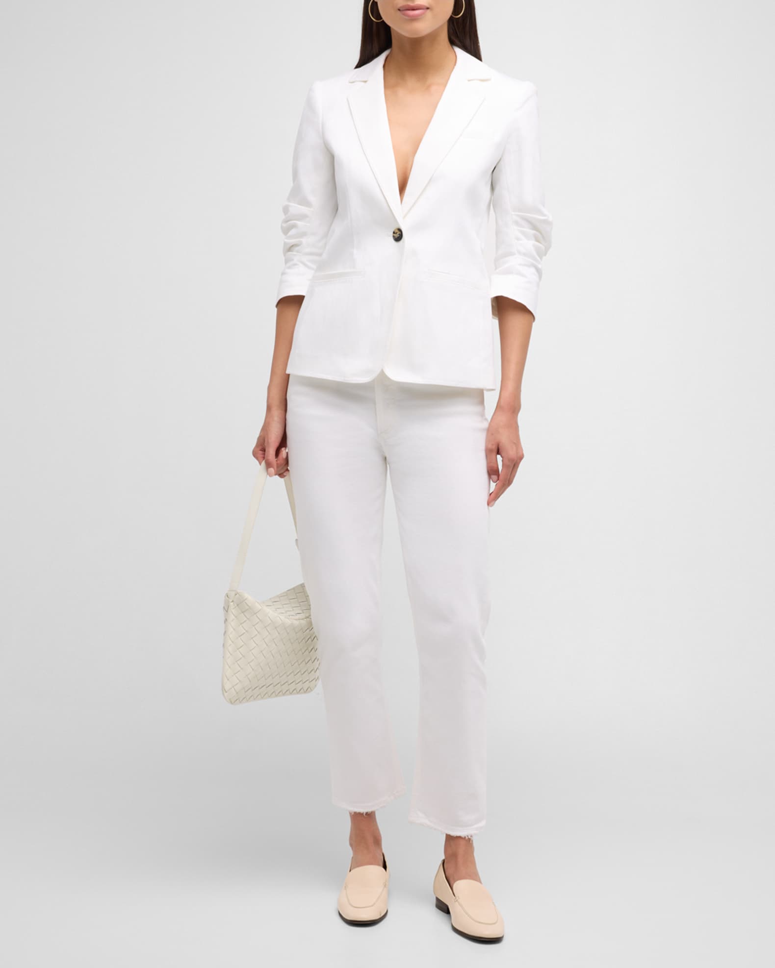 Khloe 3/4-Sleeve White Denim Blazer 1