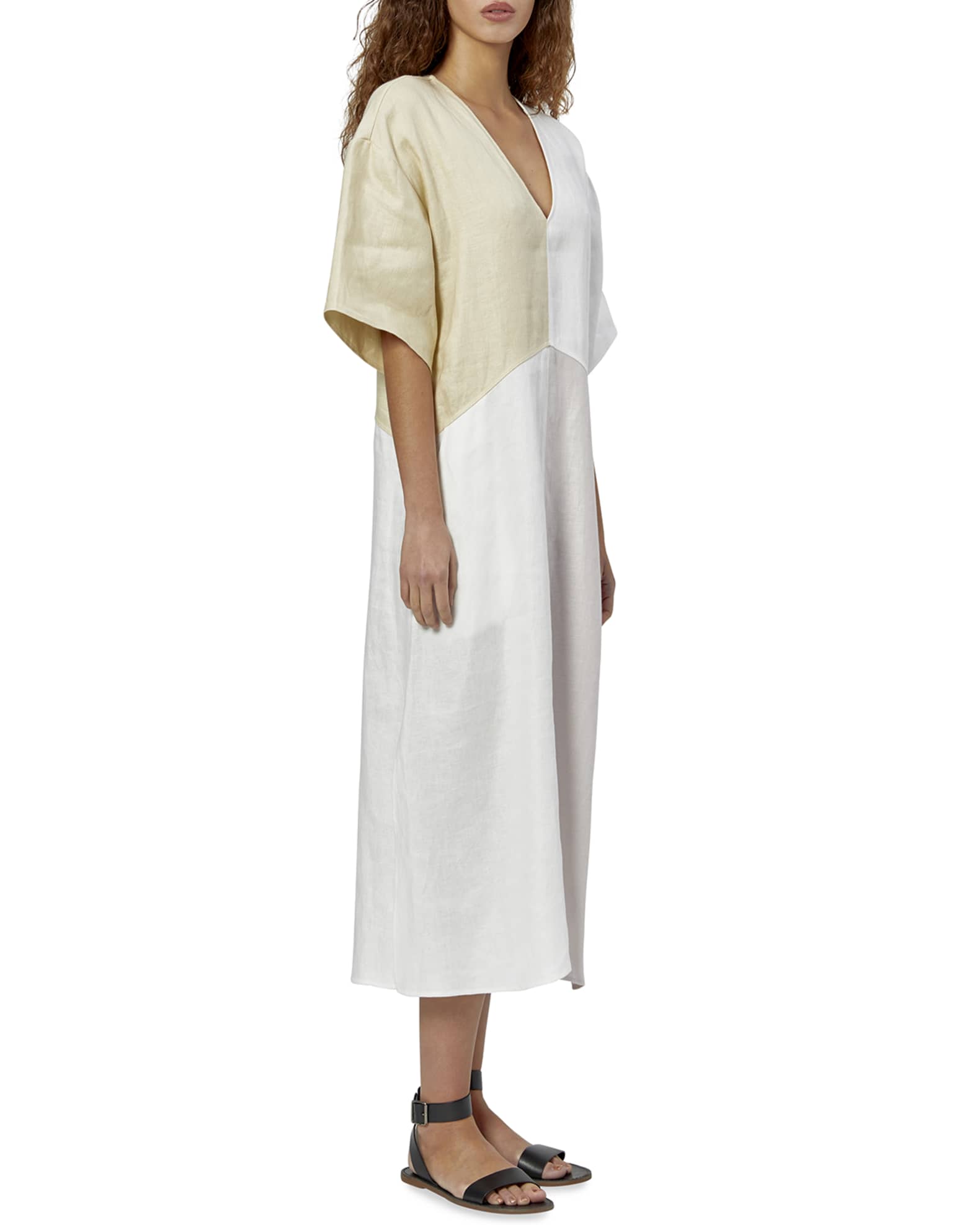 Equipment Josee Colorblock Linen Midi Dress Neiman Marcus