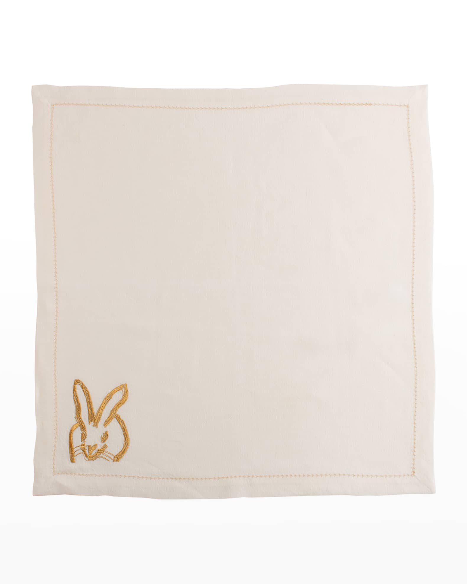 Painted Bunny Embroidered Linen Dinner Napkin, Red with Gold, Set of 2
