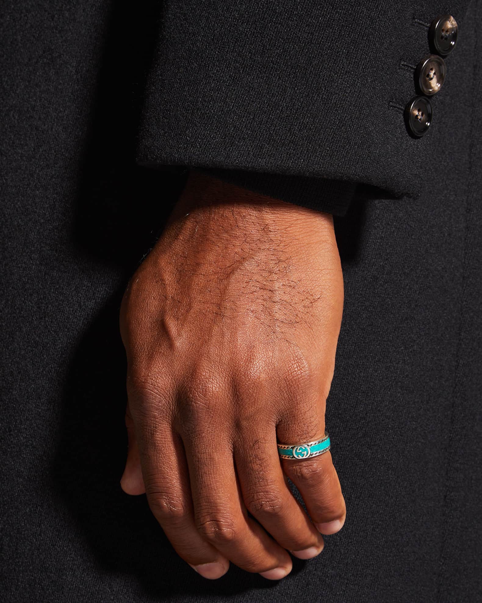 Gucci Men s Interlocking G Silver Enamel Band Ring Neiman Marcus