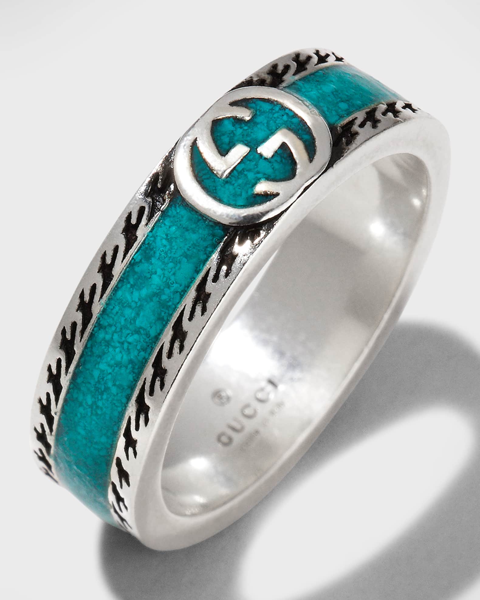GUCCI Sterling Silver and Enamel Ring for Men