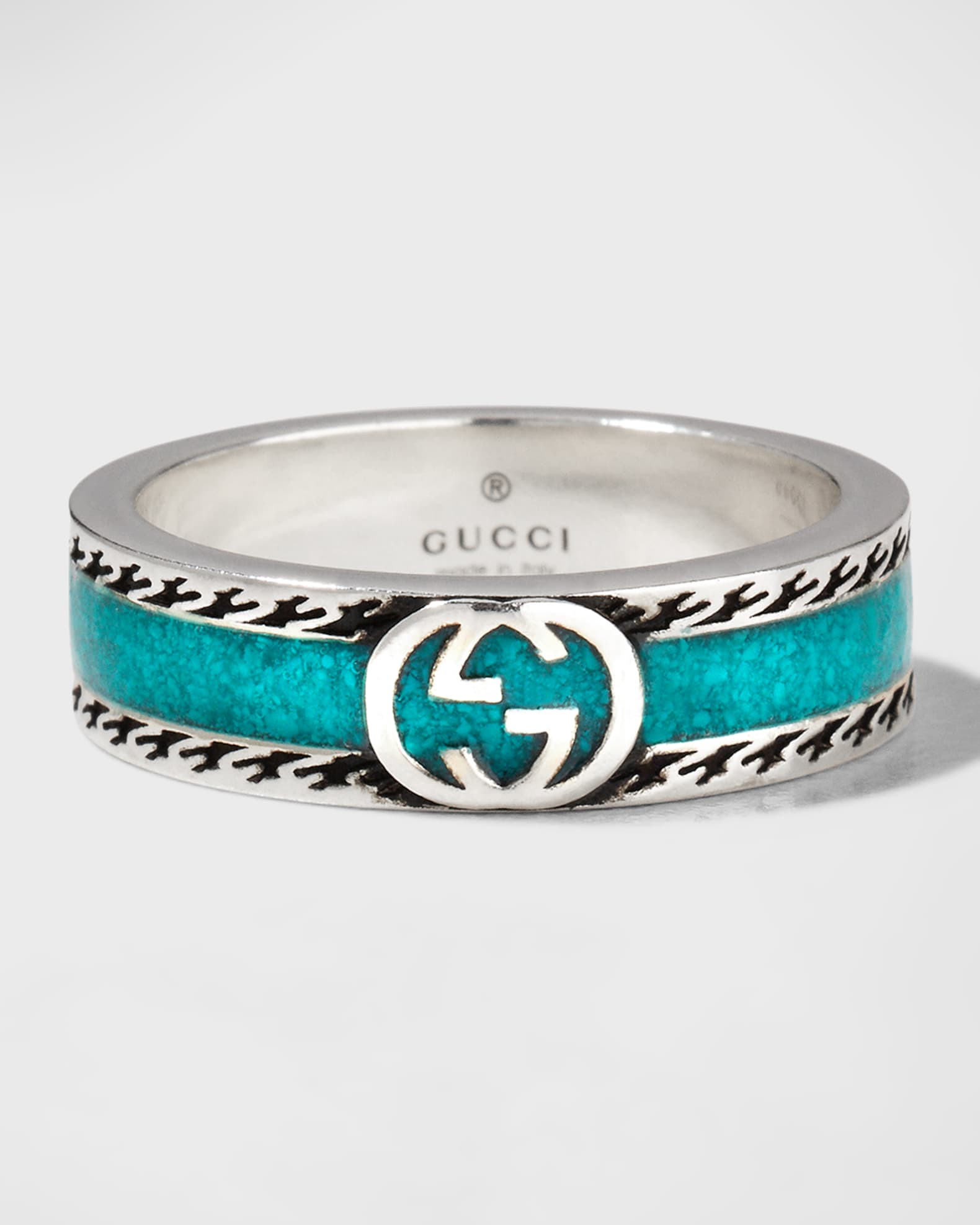 Gucci Men s Interlocking G Silver Enamel Band Ring Neiman Marcus