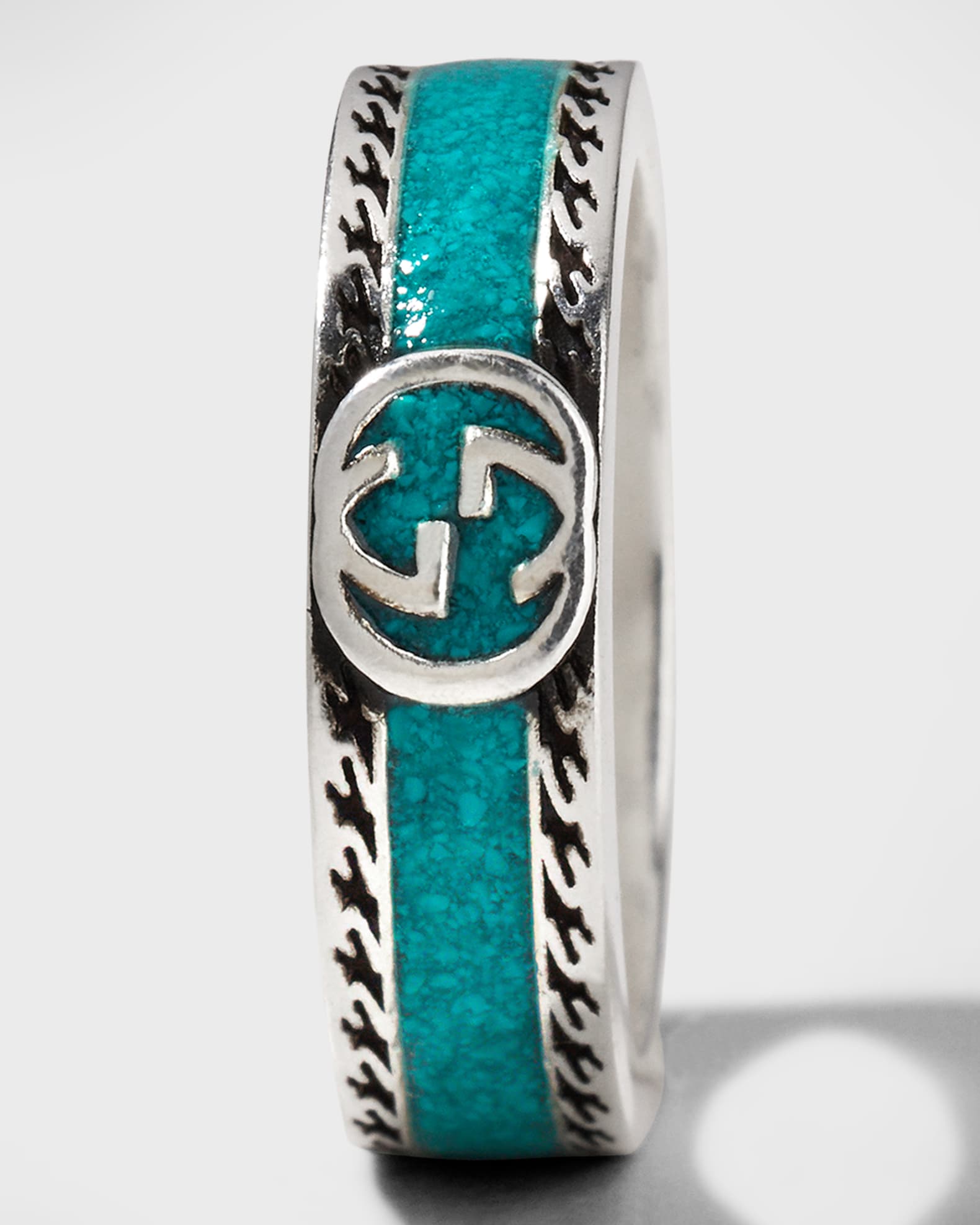 【GUCCI】GG Interlocking Semi Shiny Silver Enamel Ring Men's Interlocking G Silver & Enamel Band Ring | Neiman Marcus