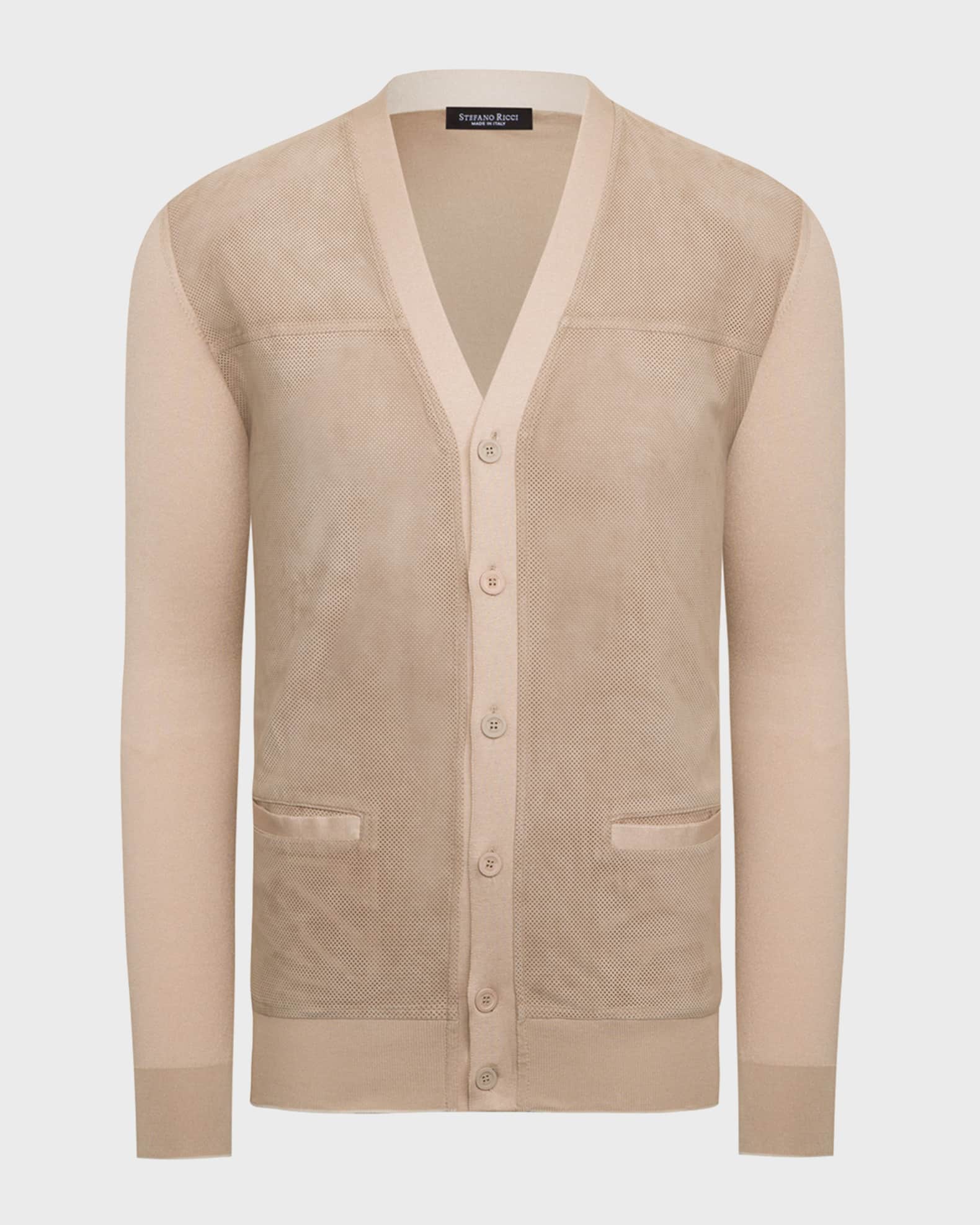 Men s Textured Silk Cotton Cardigan Sweater