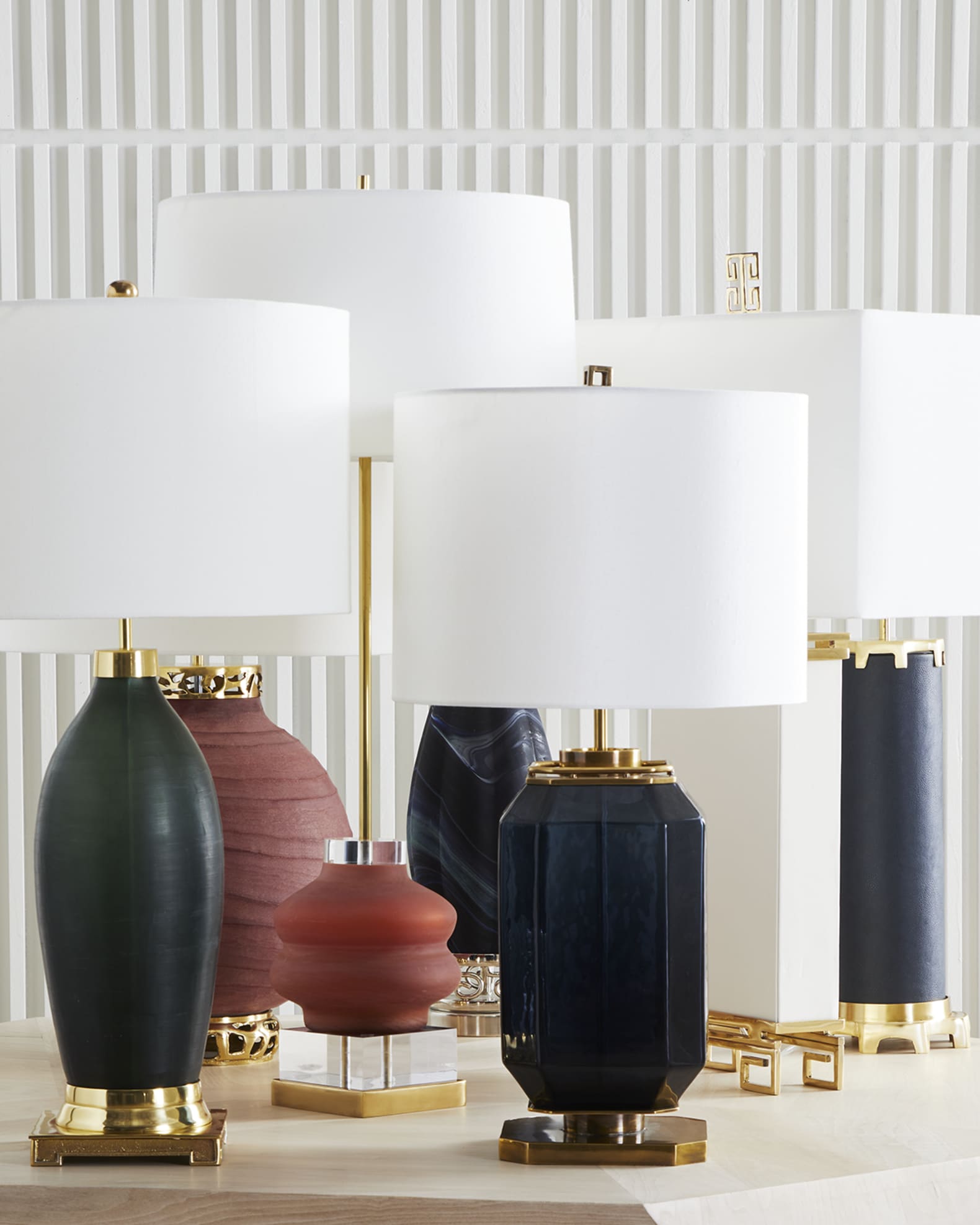 Navy Blue Glass and Brass Table Lamp