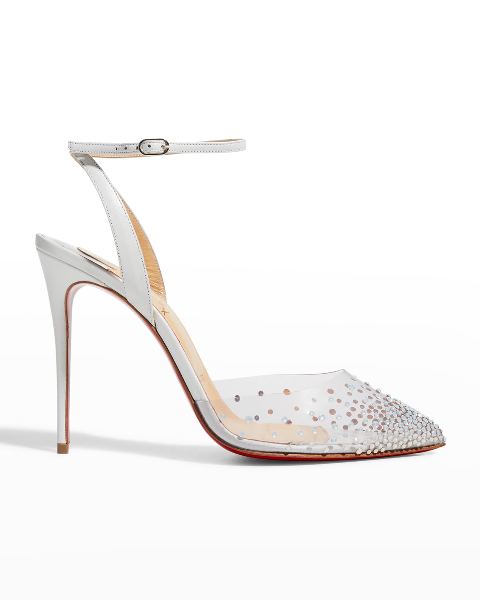 Christian Louboutin Spikaqueen Crystal Transparent Ankle-Strap Red Sole ...