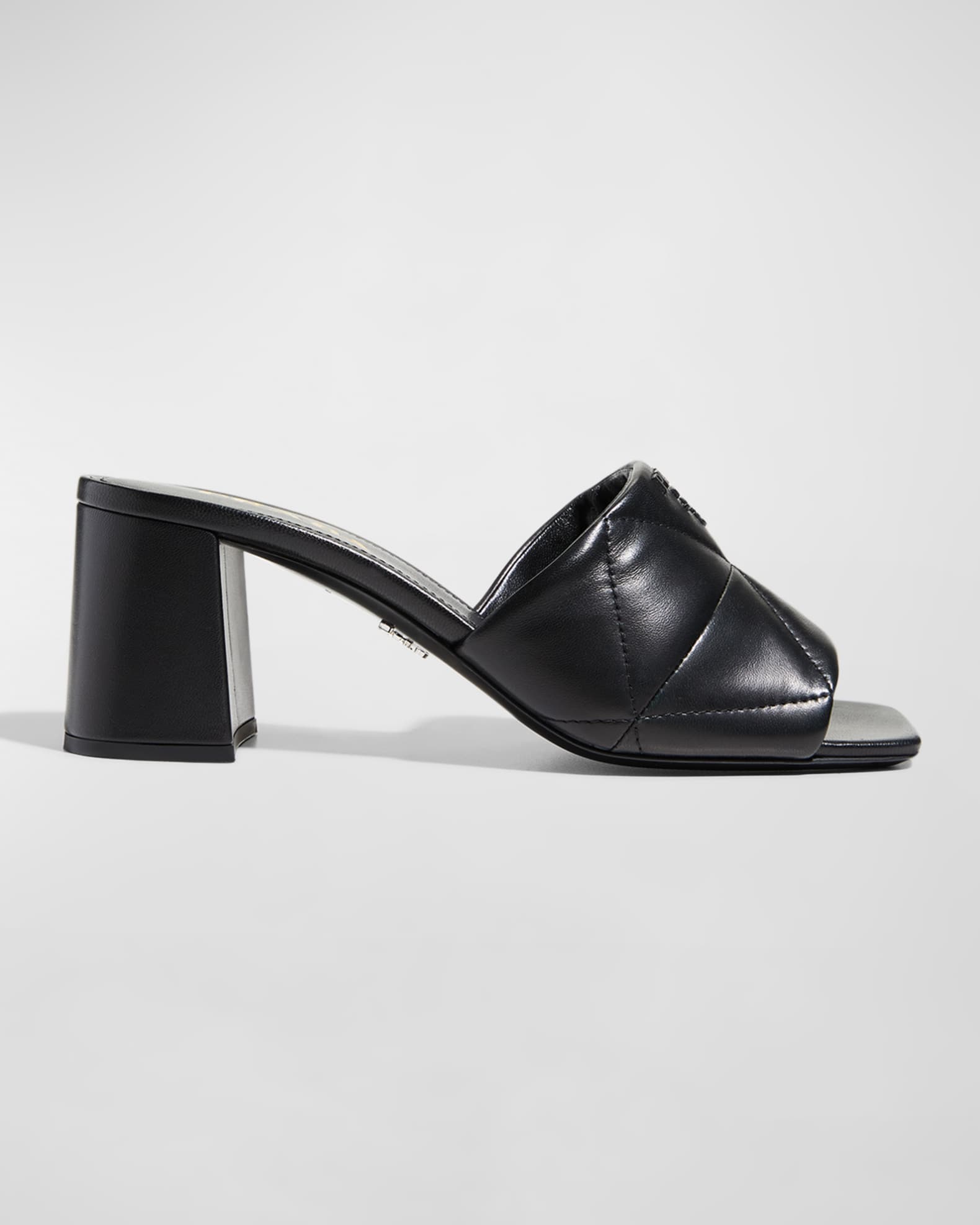 Louis Vuitton V-Cut Slide Sandals Black Leather High Block Heels