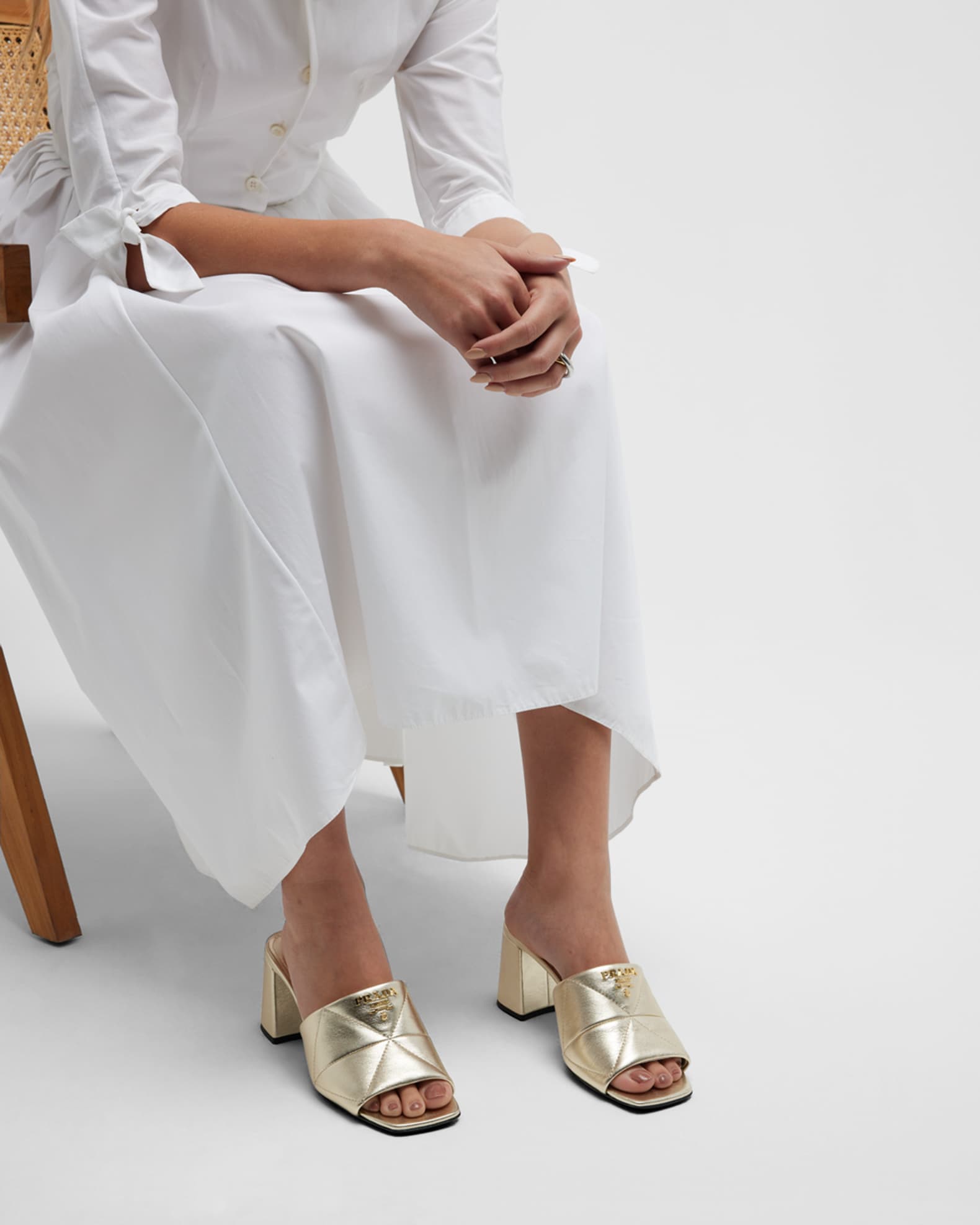 Quilted Leather Block-Heel Slide Sandals 1