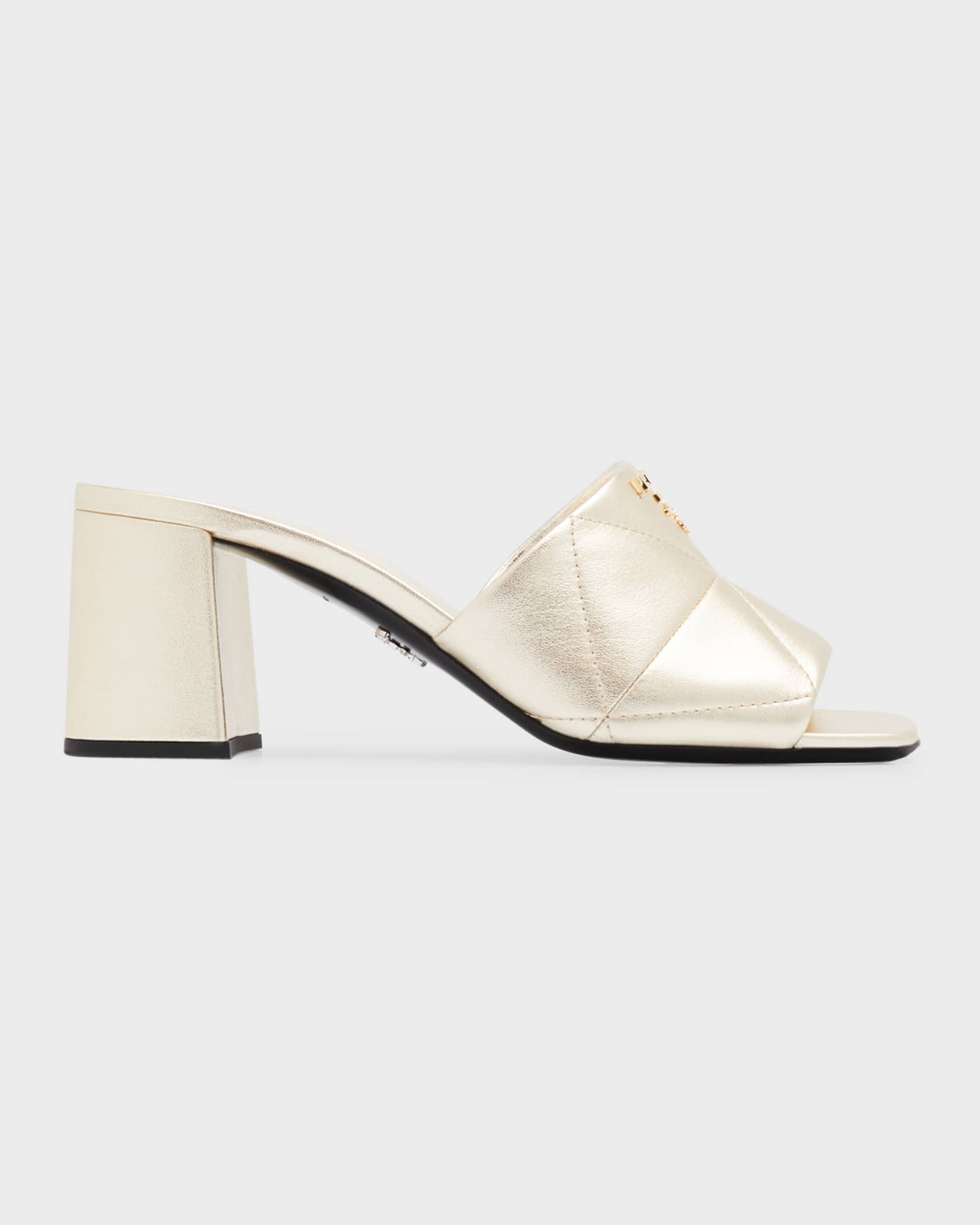 Quilted Leather Block-Heel Slide Sandals 0