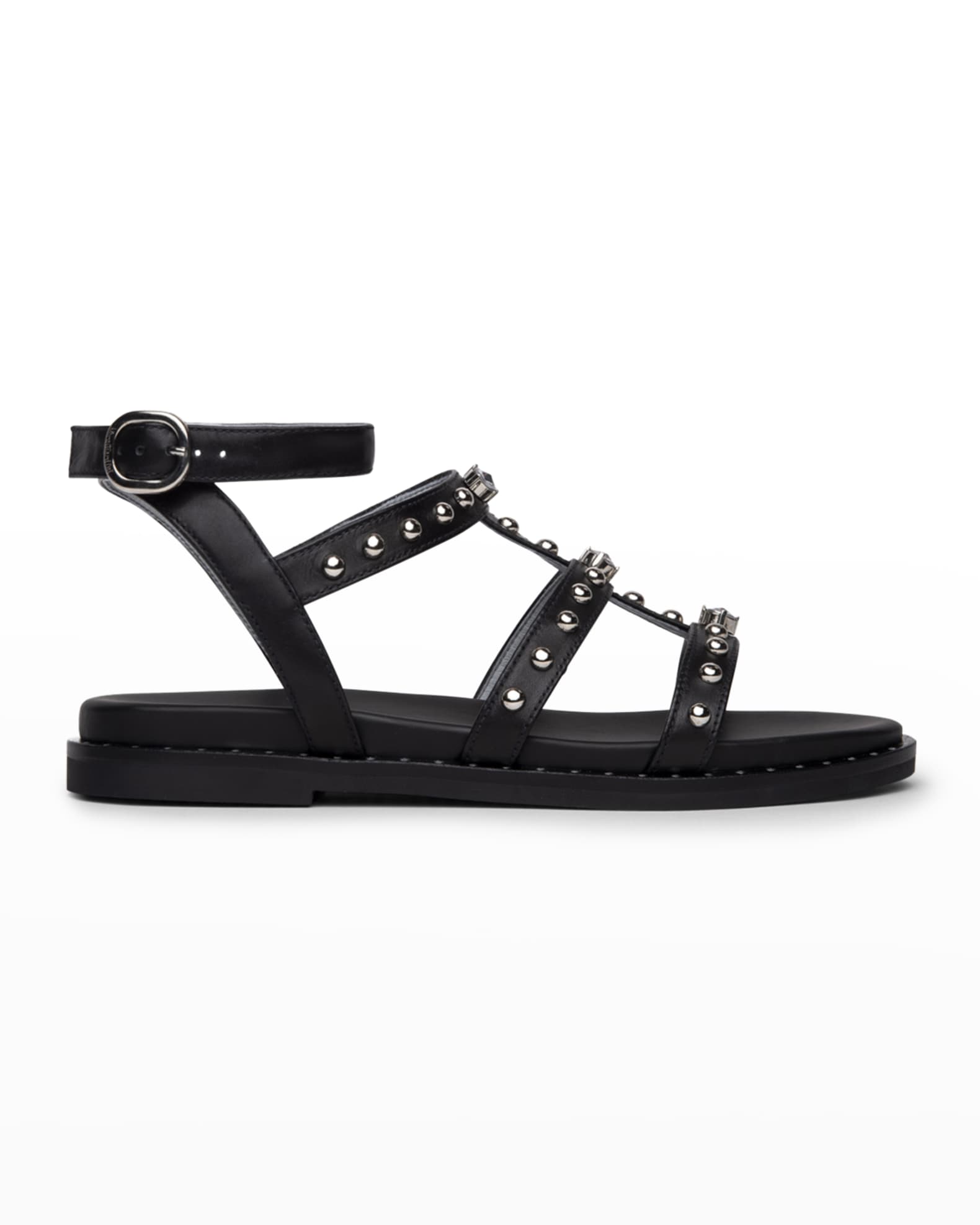 NeroGiardini Studded Leather Gladiator Flat Sandals Neiman Marcus