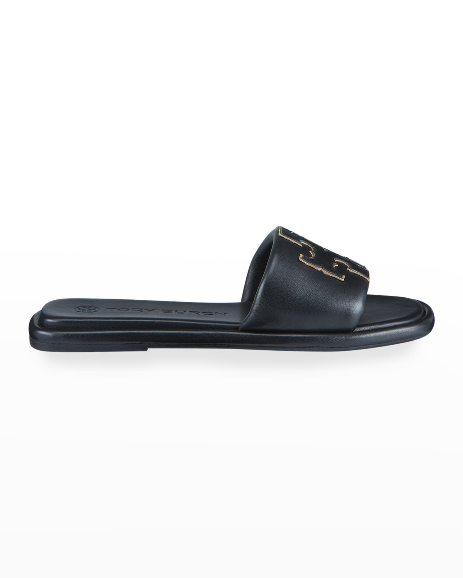 Double T Leather Medallion Slide Sandals 0