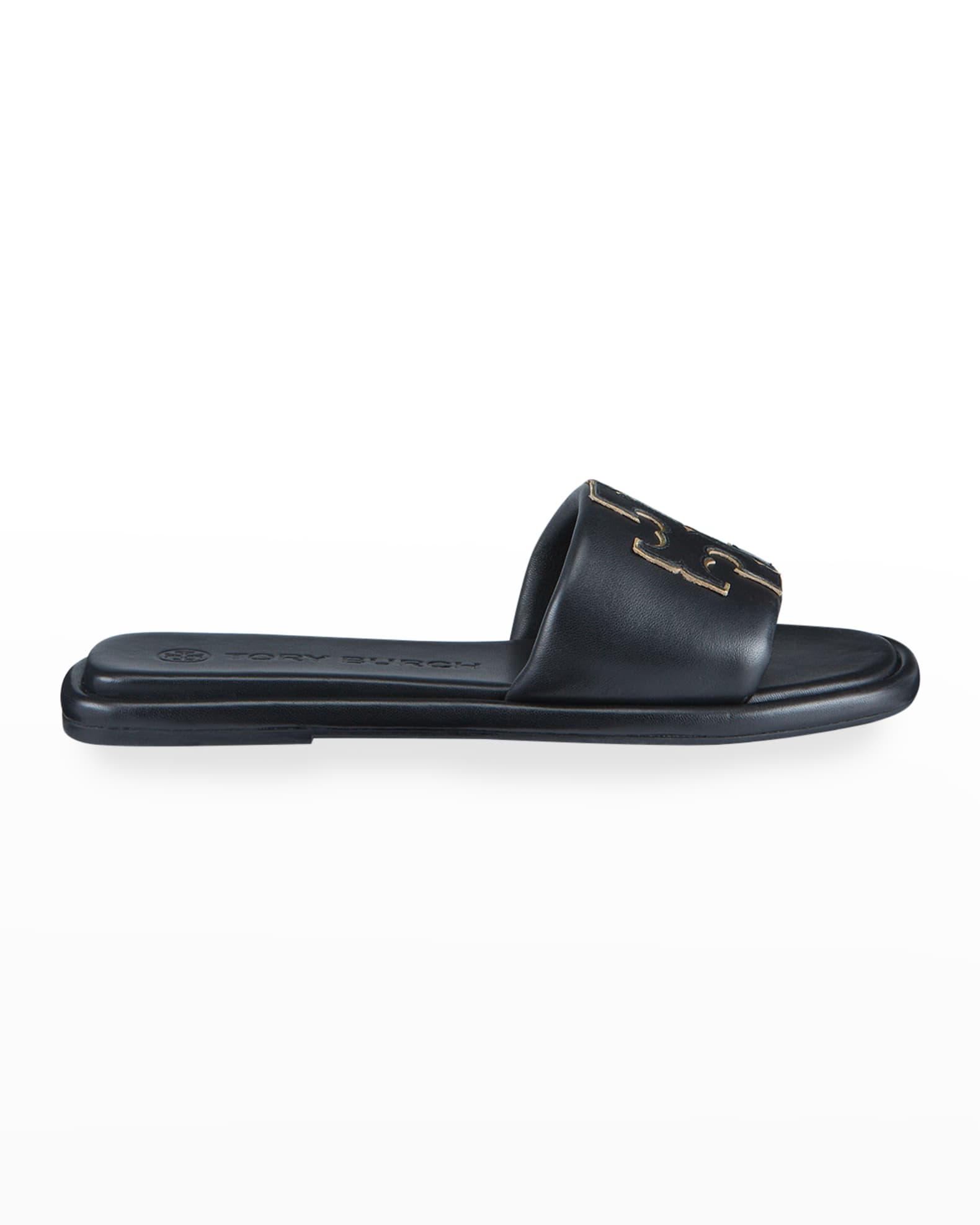 Tory Burch Double T Leather Medallion Slide Sandals | Neiman Marcus