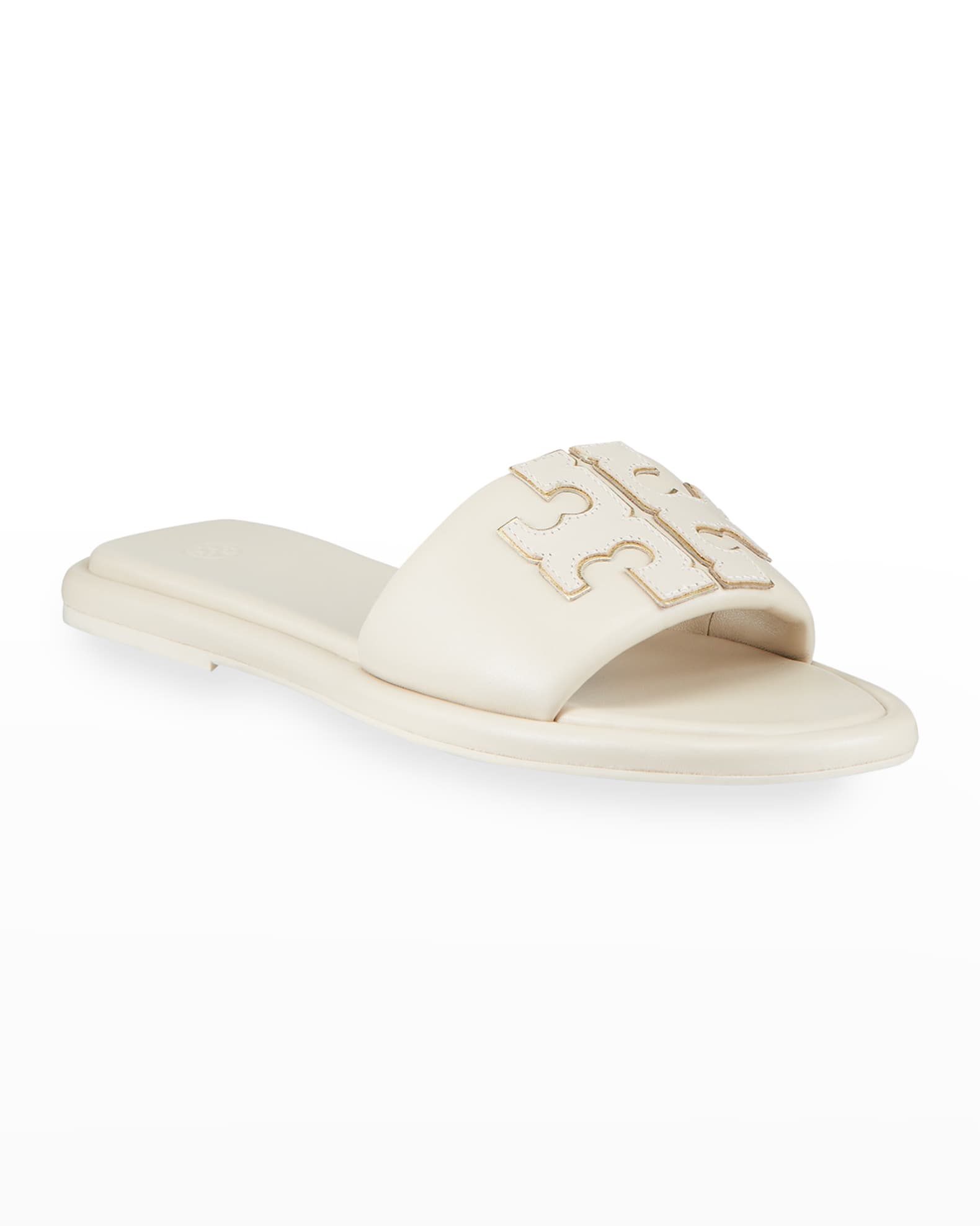Double T Leather Medallion Slide Sandals 1