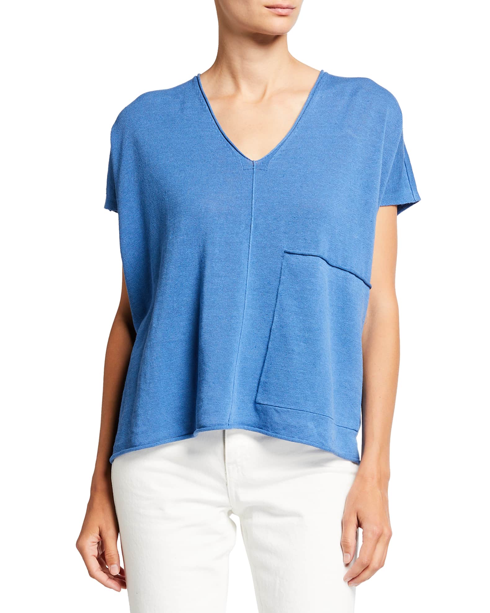 Eileen Fisher Organic Linen Cotton V Neck Box Top Neiman Marcus
