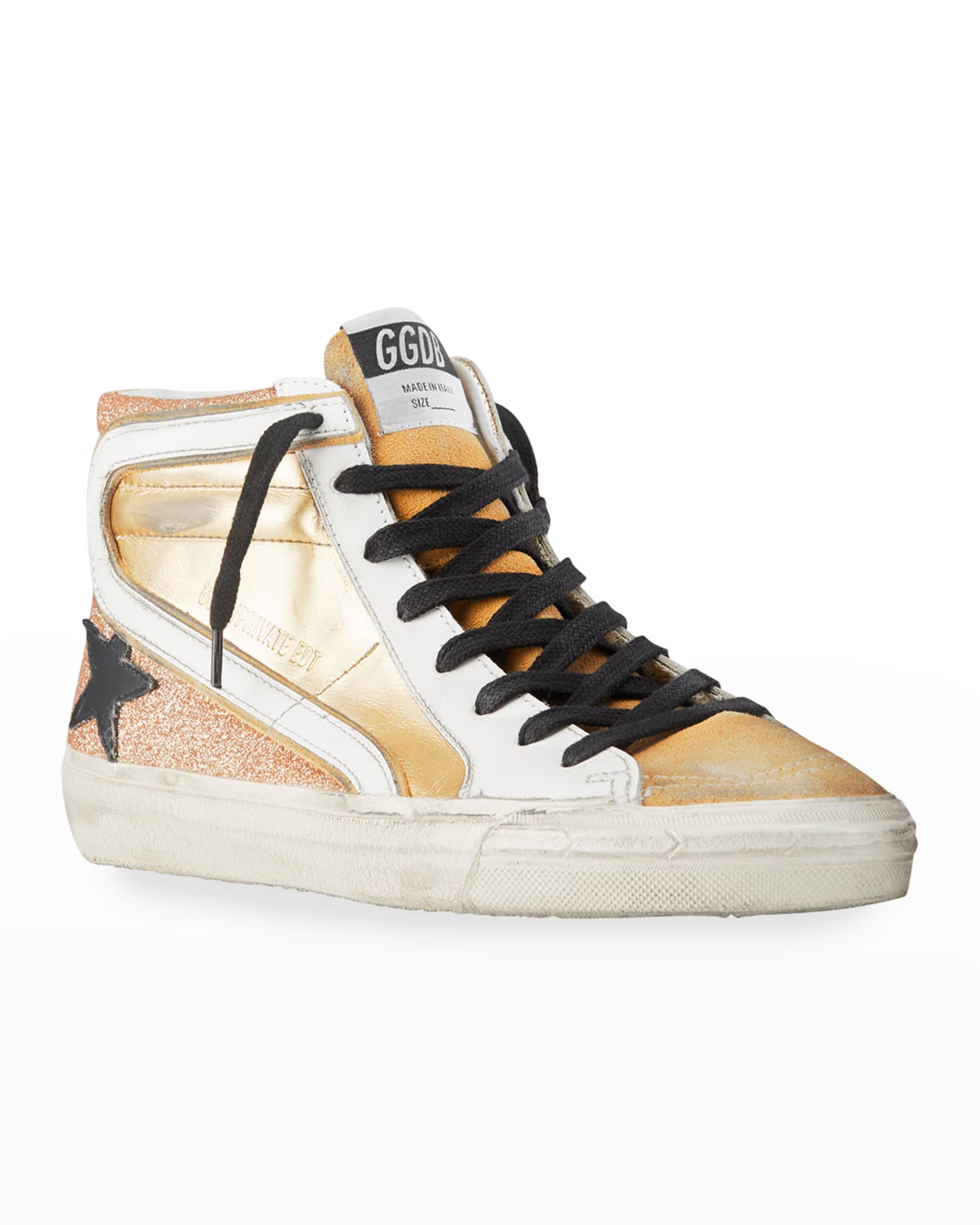 Golden Goose Slide Metallic Glitter Zip HighTop Sneakers Neiman Marcus