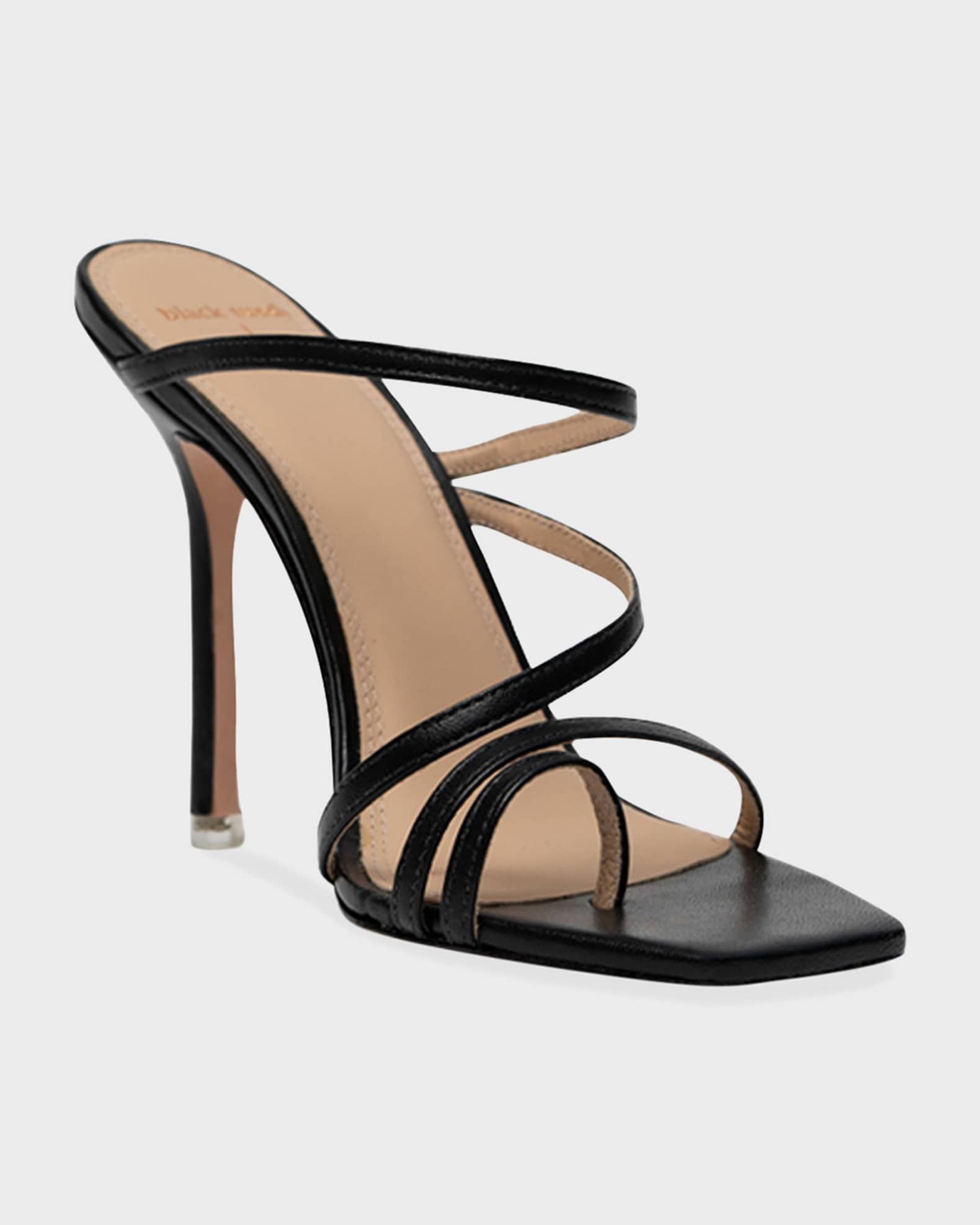 Black Suede Studio Cindy Strappy Stiletto Slide Sandals | Neiman Marcus