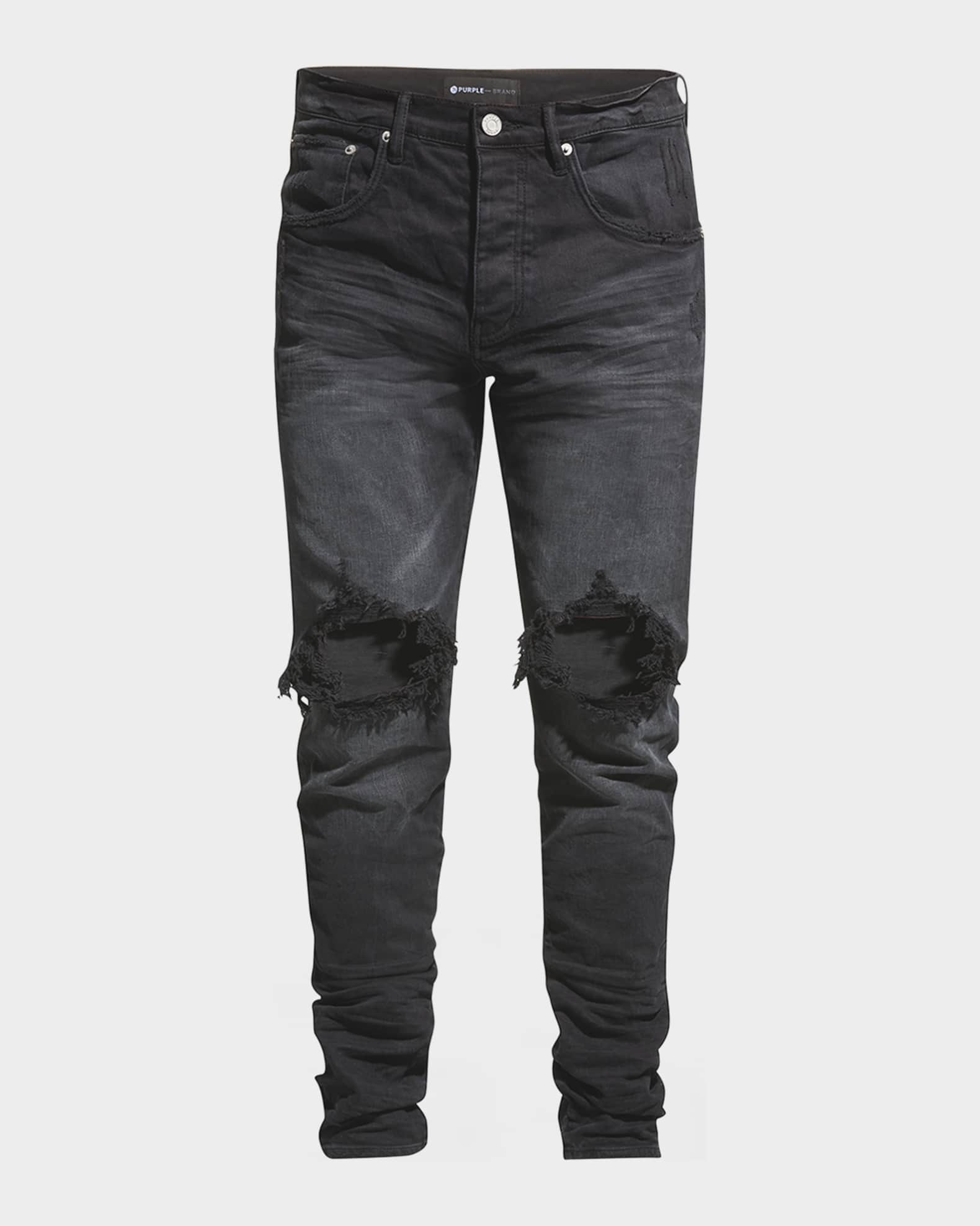 PURPLE Men's P002 Black Wash Blowout Slim Jeans | Neiman Marcus PURPLE Men's P002 Black Wash Blowout Slim Jeans | Neiman Marcus
