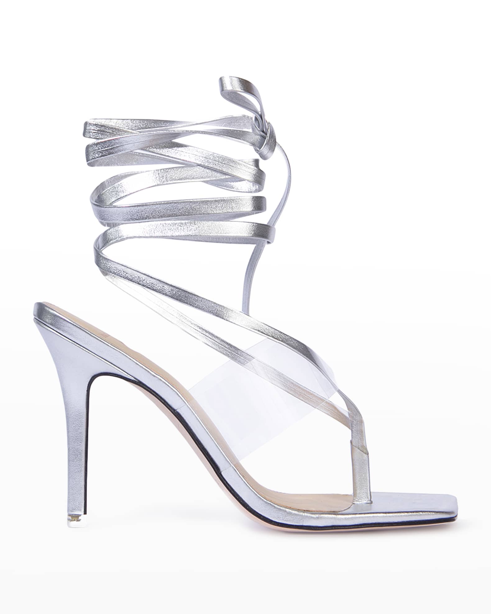 Black Suede Studio Melanie Ankle-Tie Stiletto Thong High-Heel Sandals ...