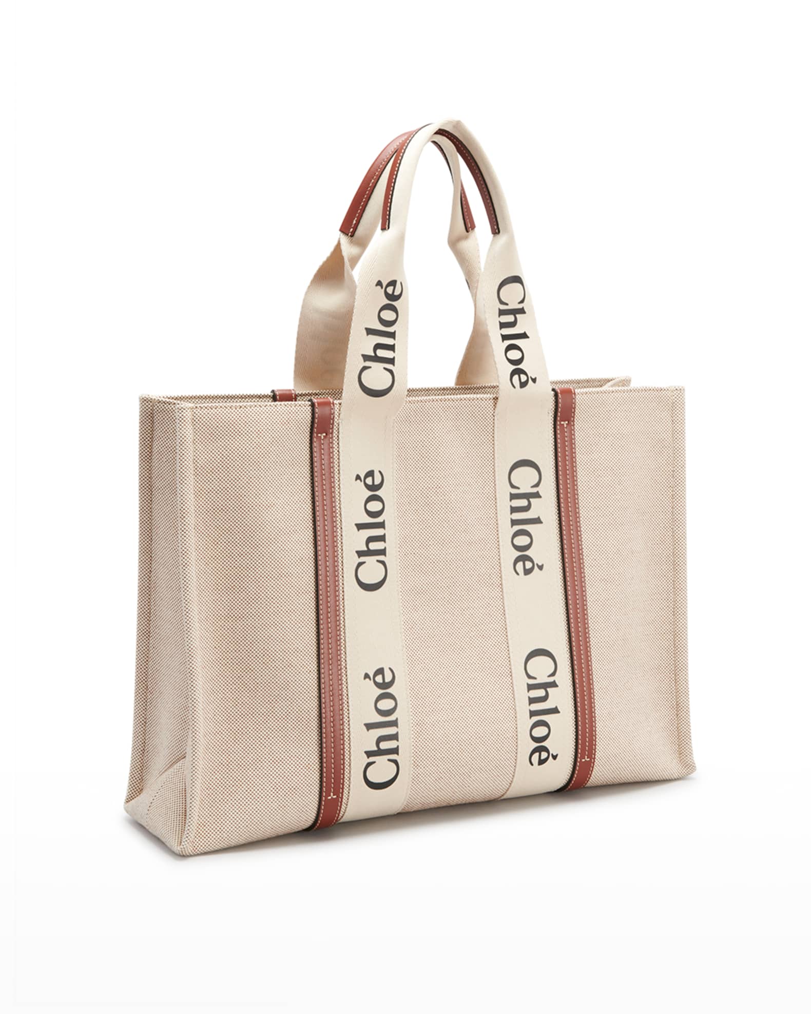 Chloe Woody Large Logo Canvas Shopper Tote Bag | Neiman Marcus