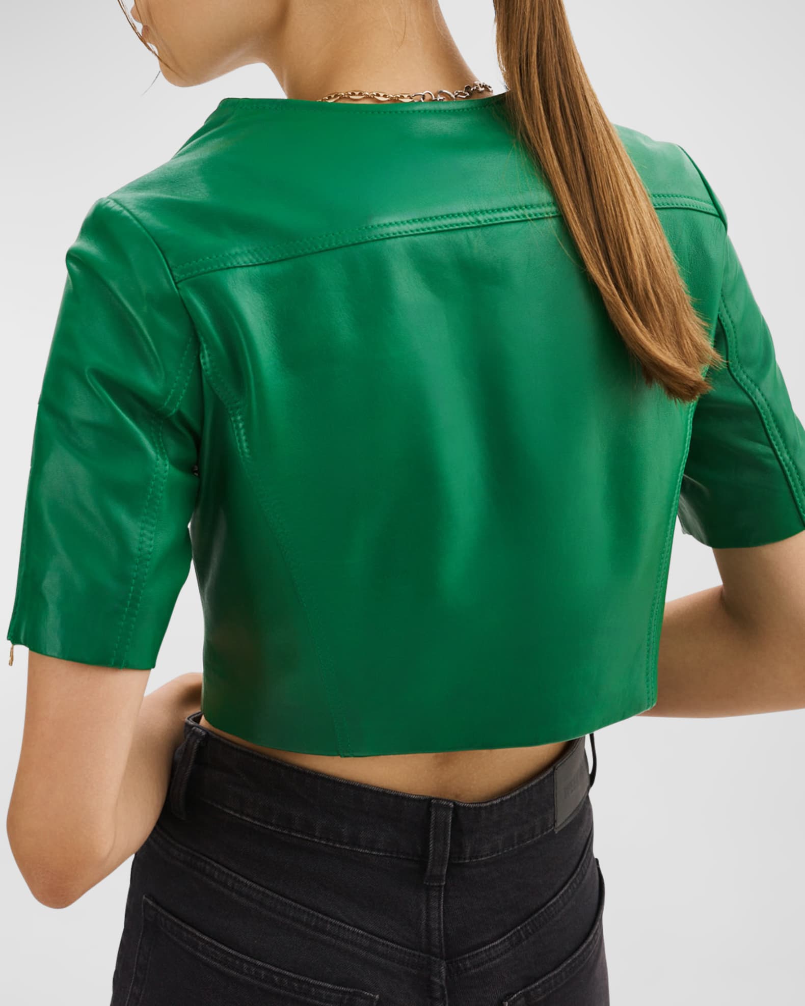 LaMarque Kirsi 21 ShortSleeve Cropped Leather Jacket Neiman Marcus