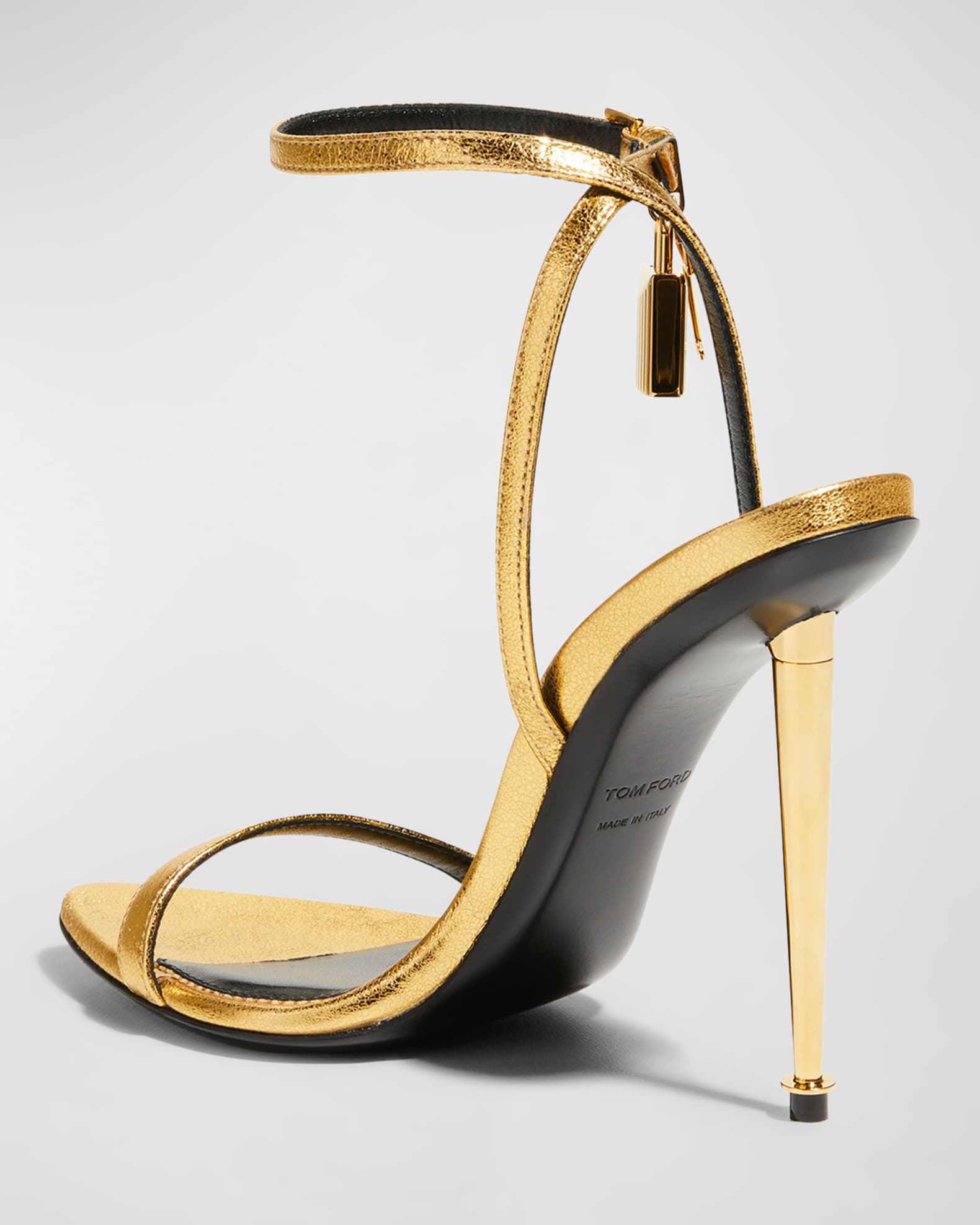 TOM FORD Lock Metallic Stiletto Sandals | Neiman Marcus