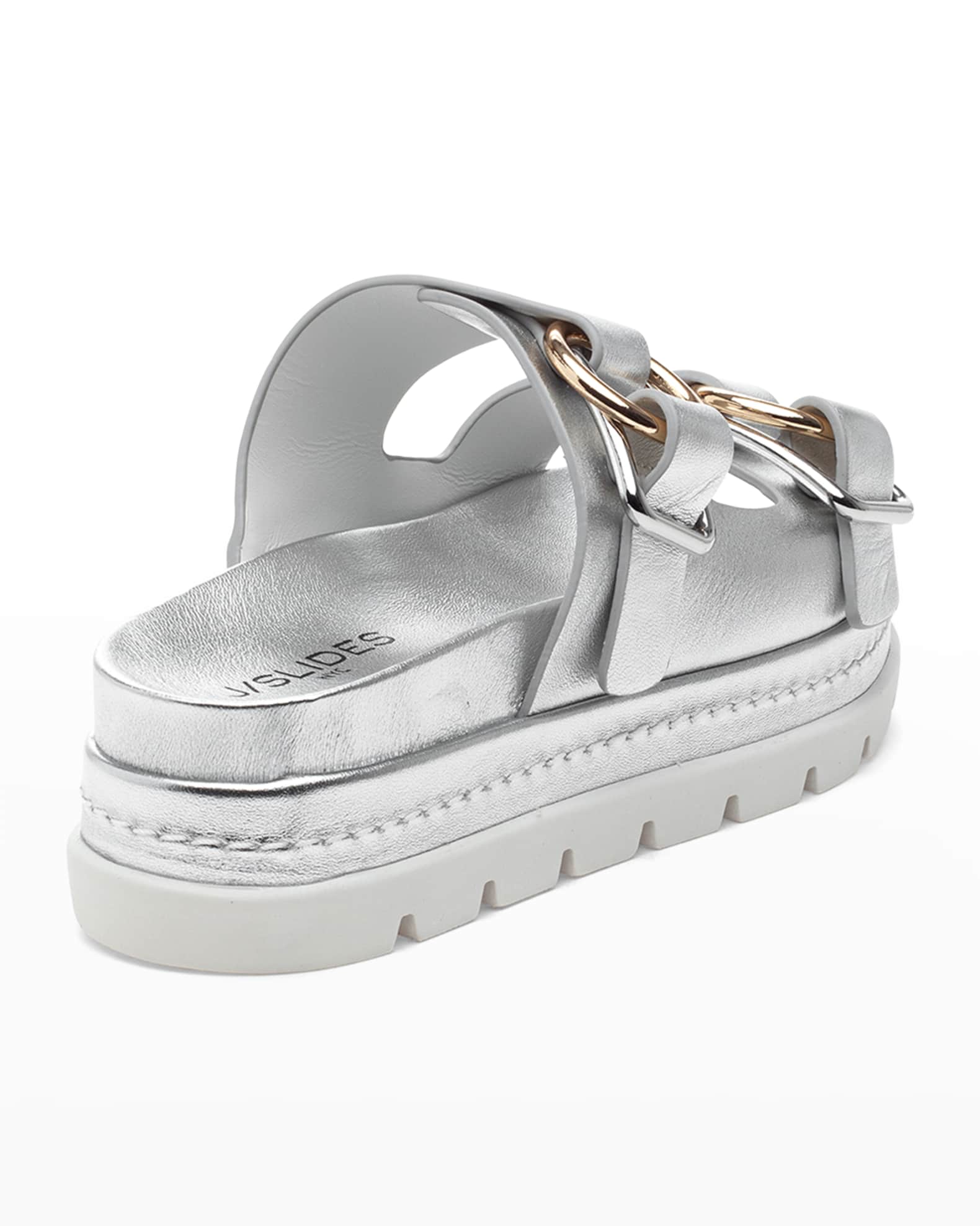 JSlides Baha Leather Double-Buckle Slide Sandals | Neiman Marcus