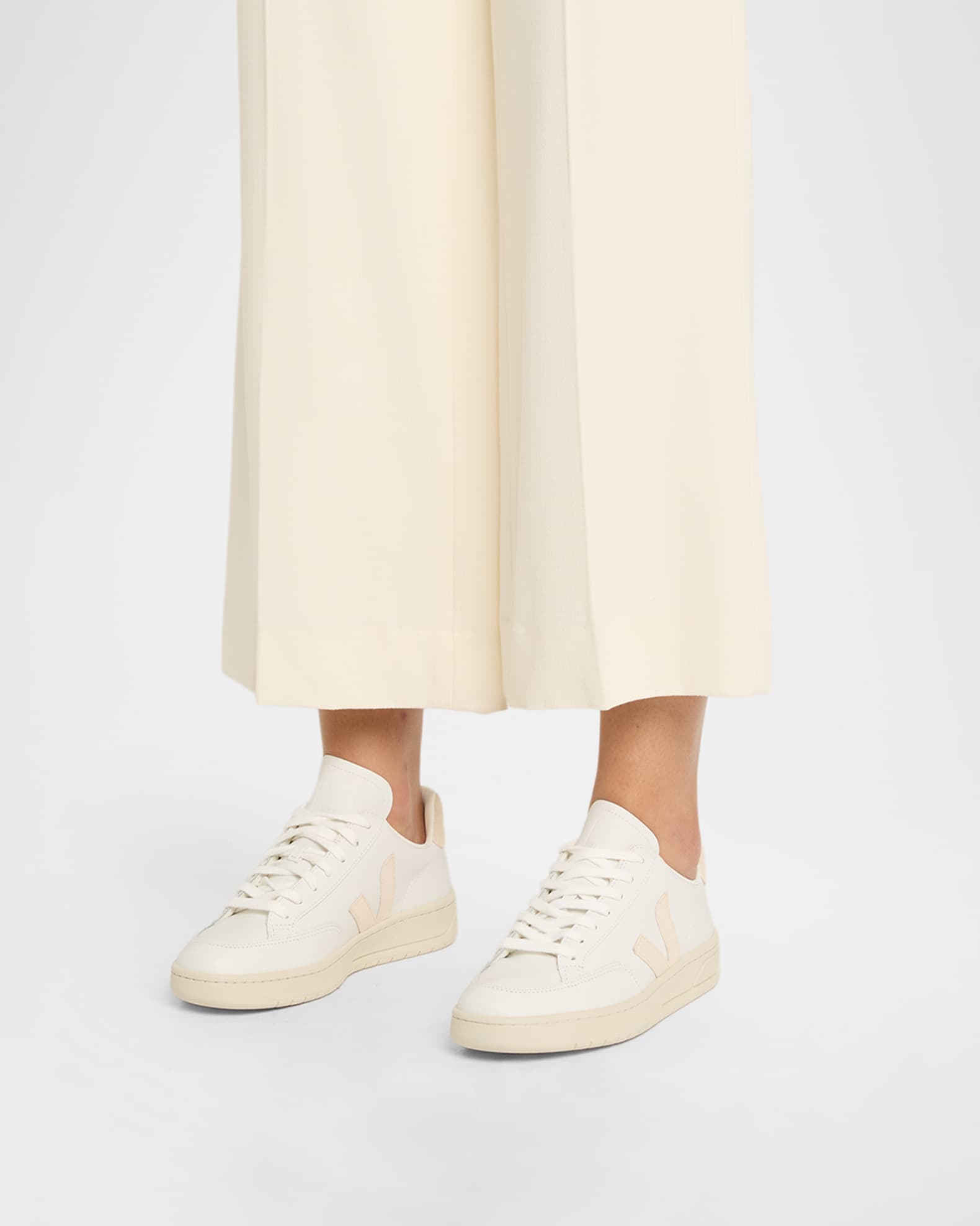 VEJA V-12 Mixed Leather Court Sneakers | Neiman Marcus