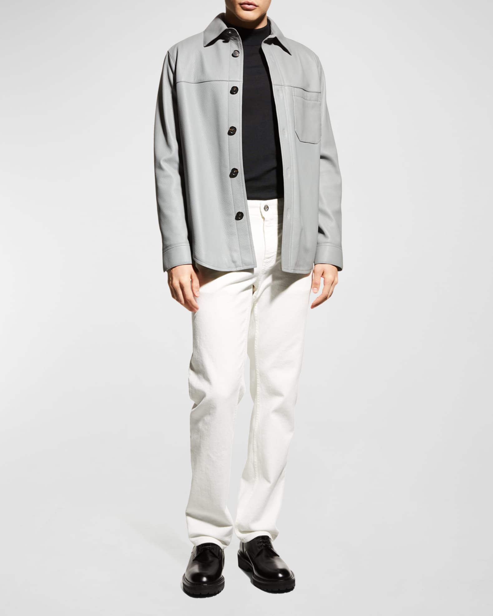Brioni Men's Solid Deerskin Shirt Jacket | Neiman Marcus