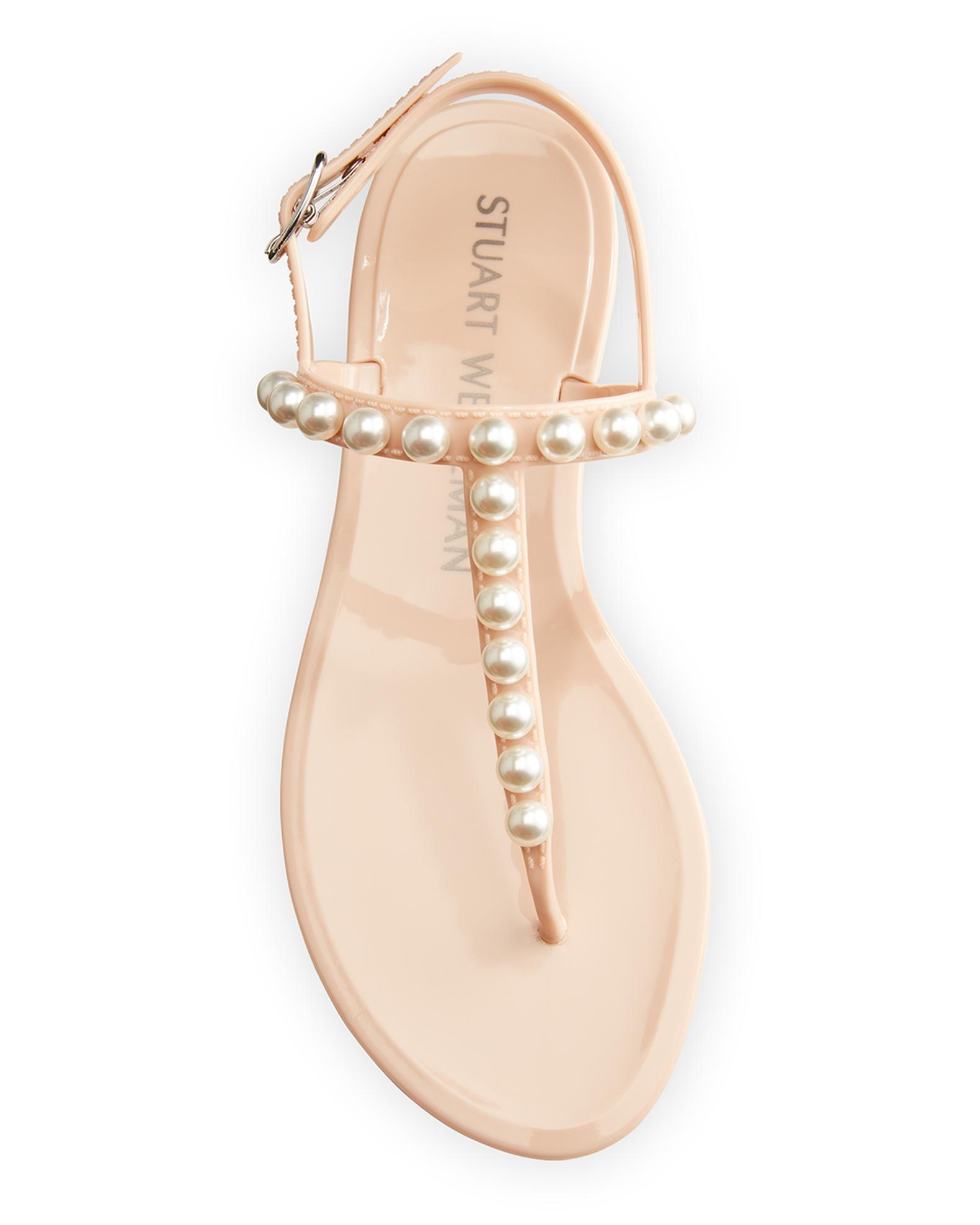 Stuart Weitzman Goldie Pearl Crystal Jelly Sandals - Sparkly Jewel Embellished Shoes