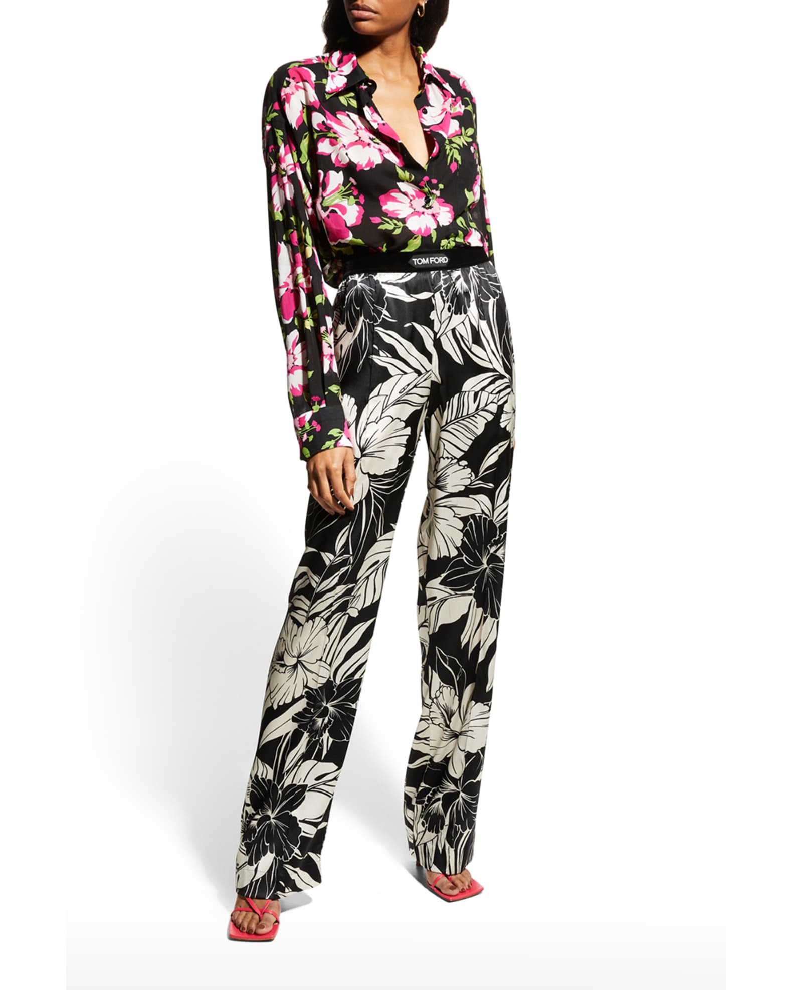 TOM FORD Hibiscus-Print Silk Pajama Pants | Neiman Marcus