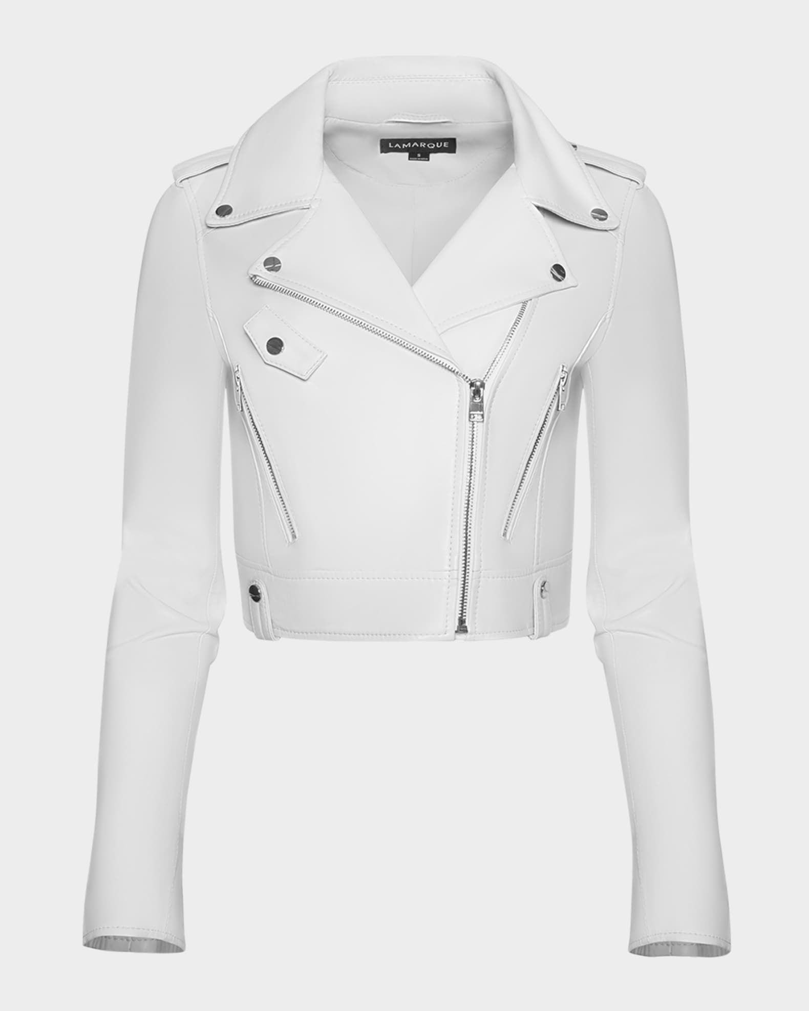 Ciara Leather Cropped Biker Jacket