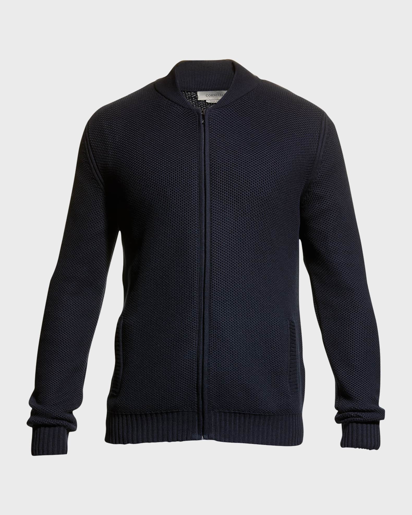 Men's Silk/Cotton Pique Zip-Front Cardigan 0
