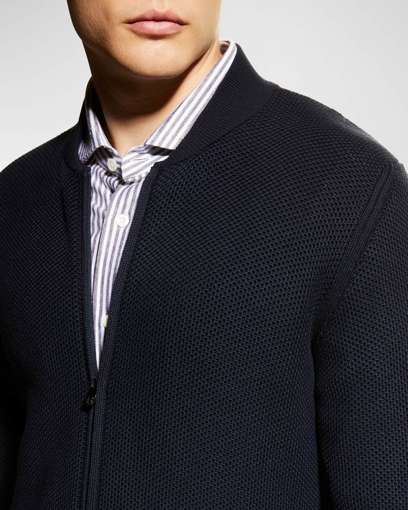 Corneliani Men's Silk/Cotton Pique Zip-Front Cardigan | Neiman Marcus