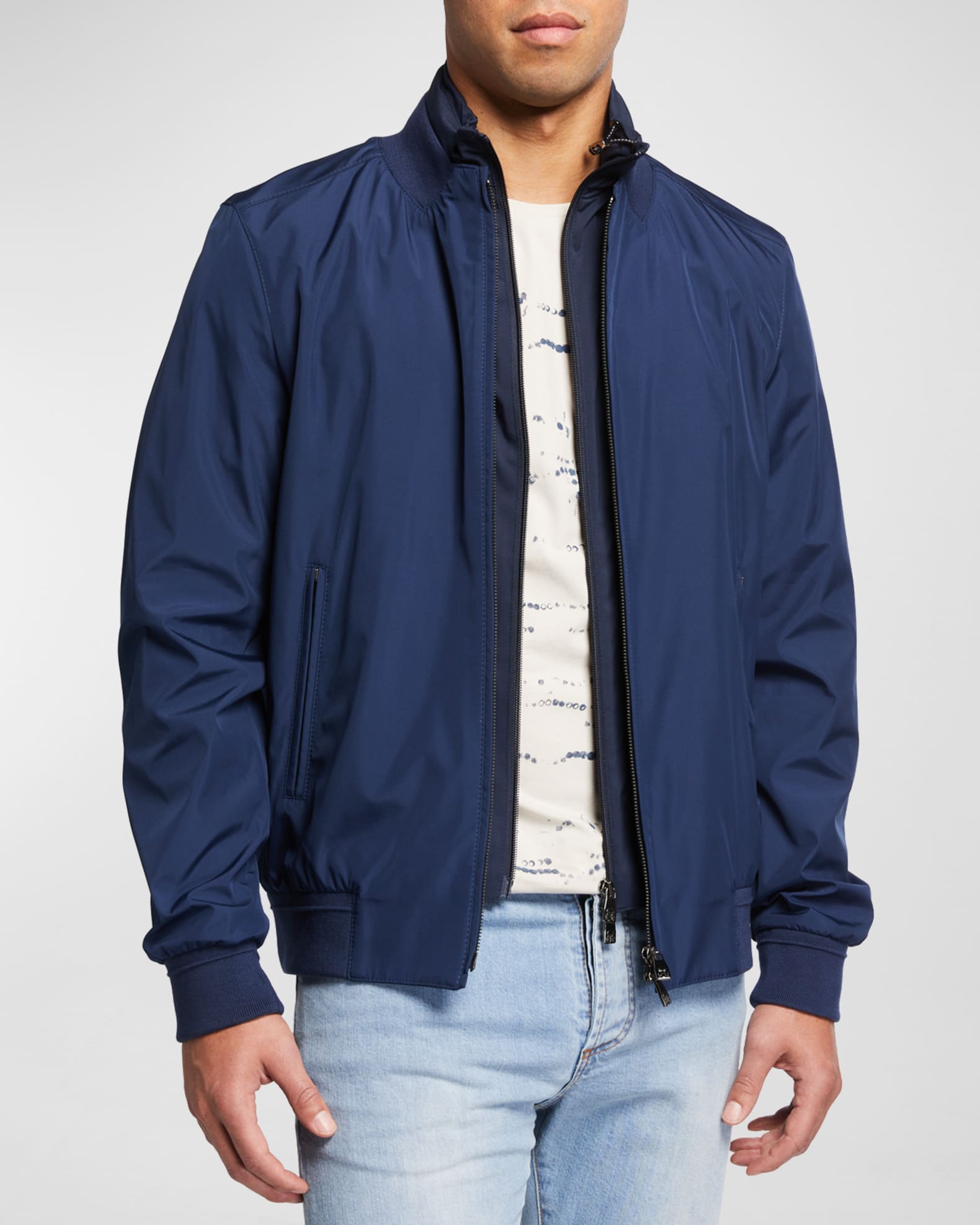 Mens Removable Hood Biker Bomber Navy Blue Jacket