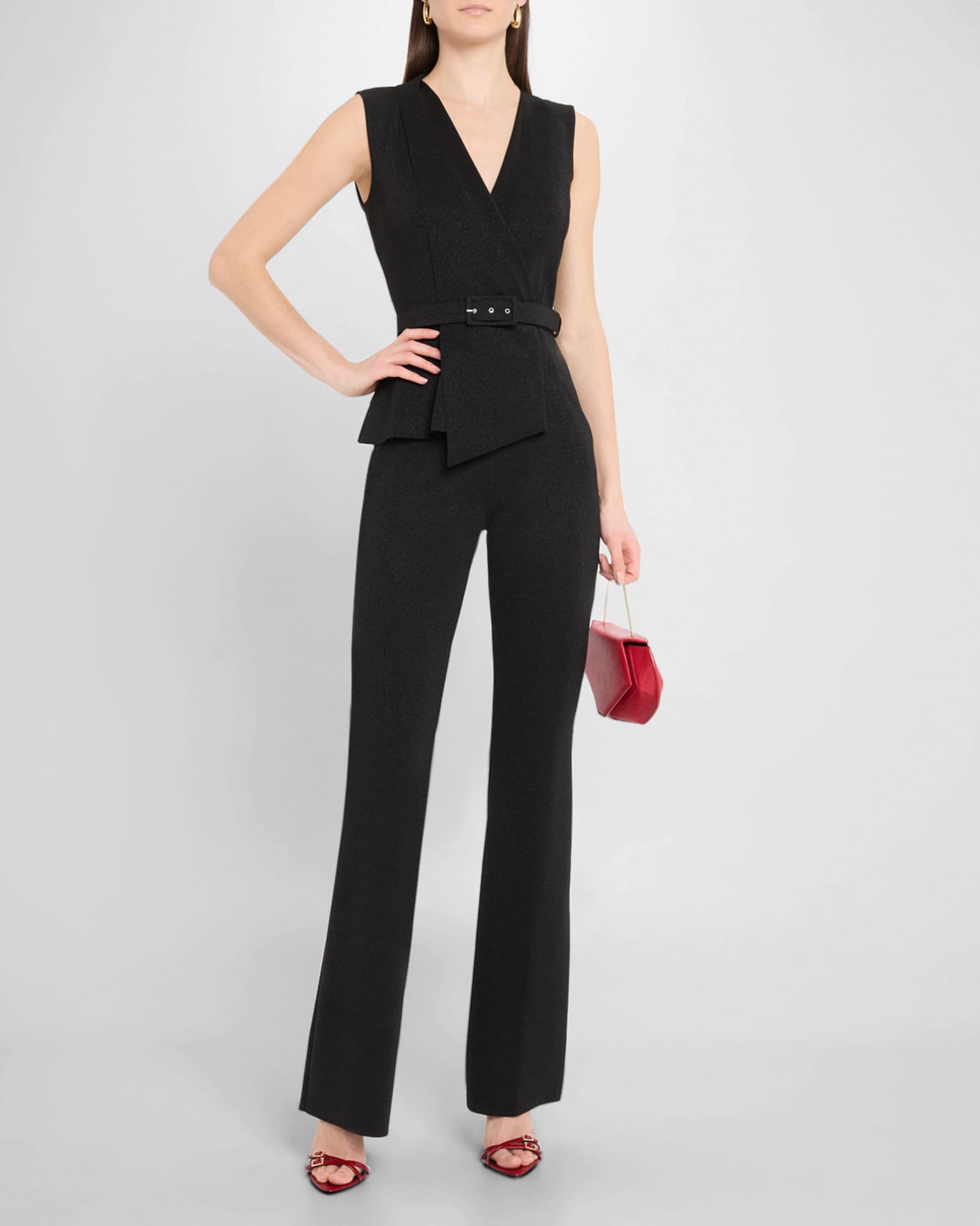 Kerolyn Metallic Jersey Belted Jumpsuit 1