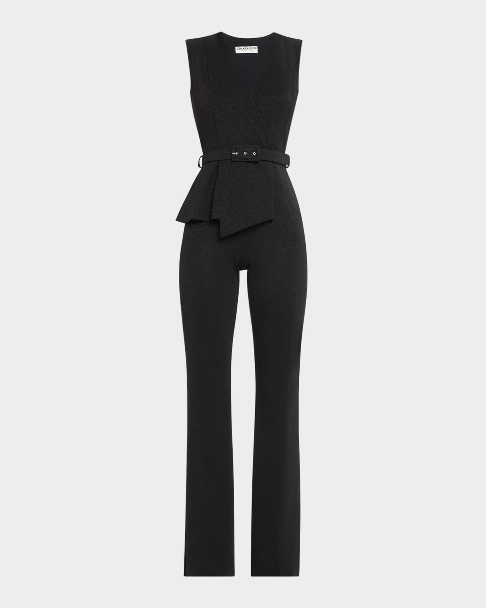 Kerolyn Metallic Jersey Belted Jumpsuit 0